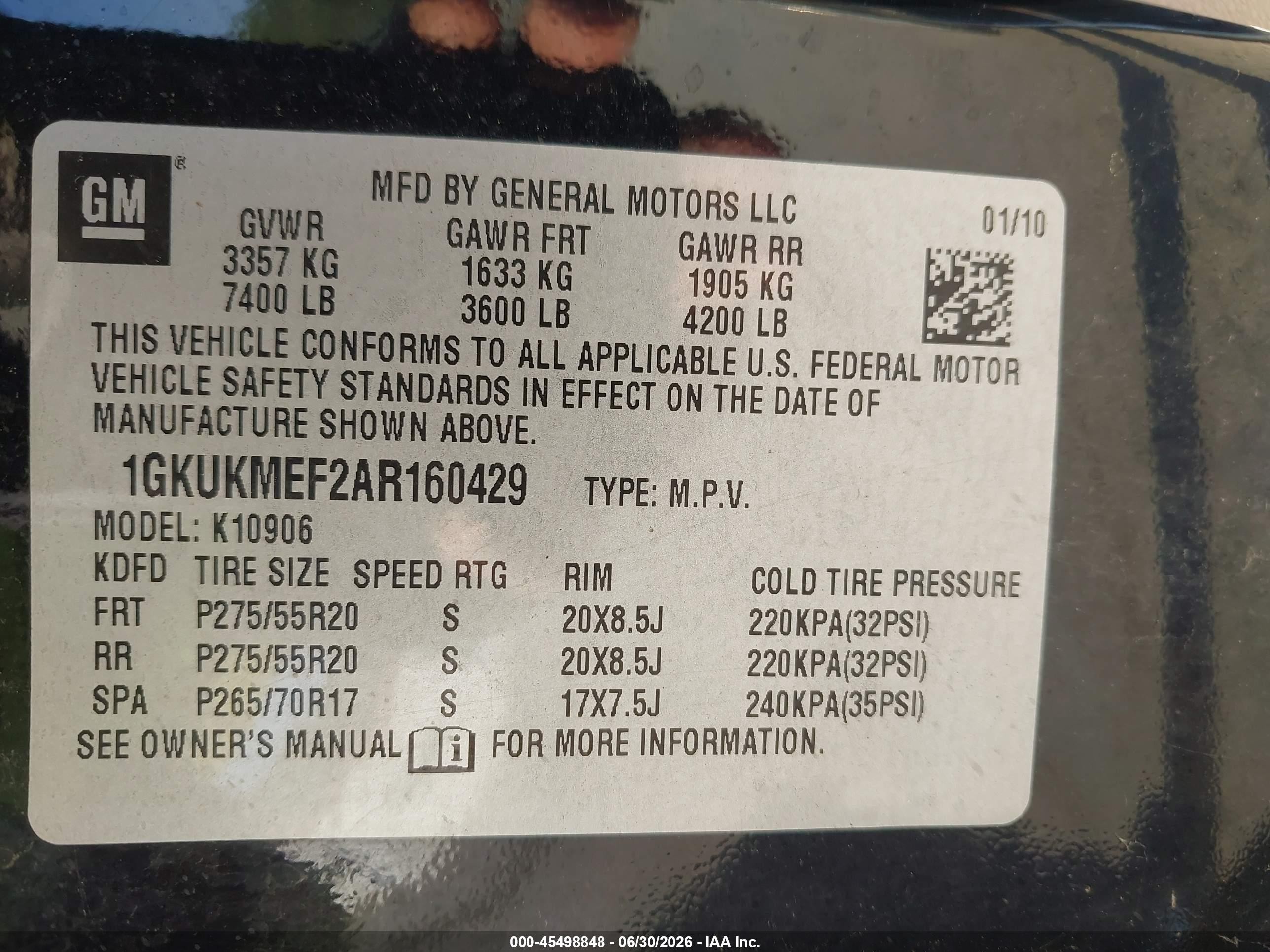 2010 Gmc Yukon Xl 1500 Denali Black vin: 1GKUKMEF2AR160429