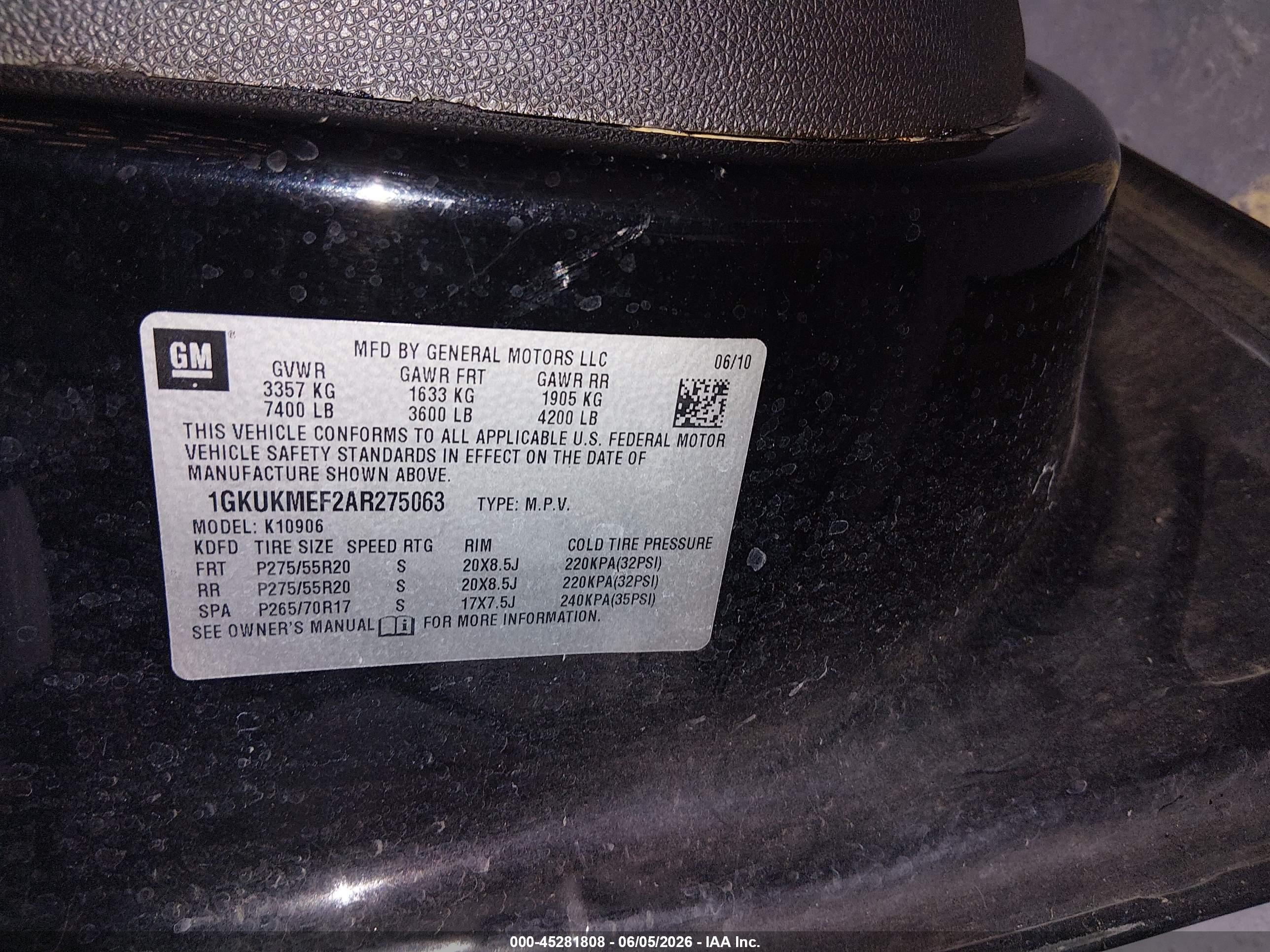 2010 Gmc Yukon Xl 1500 Denali Black vin: 1GKUKMEF2AR275063