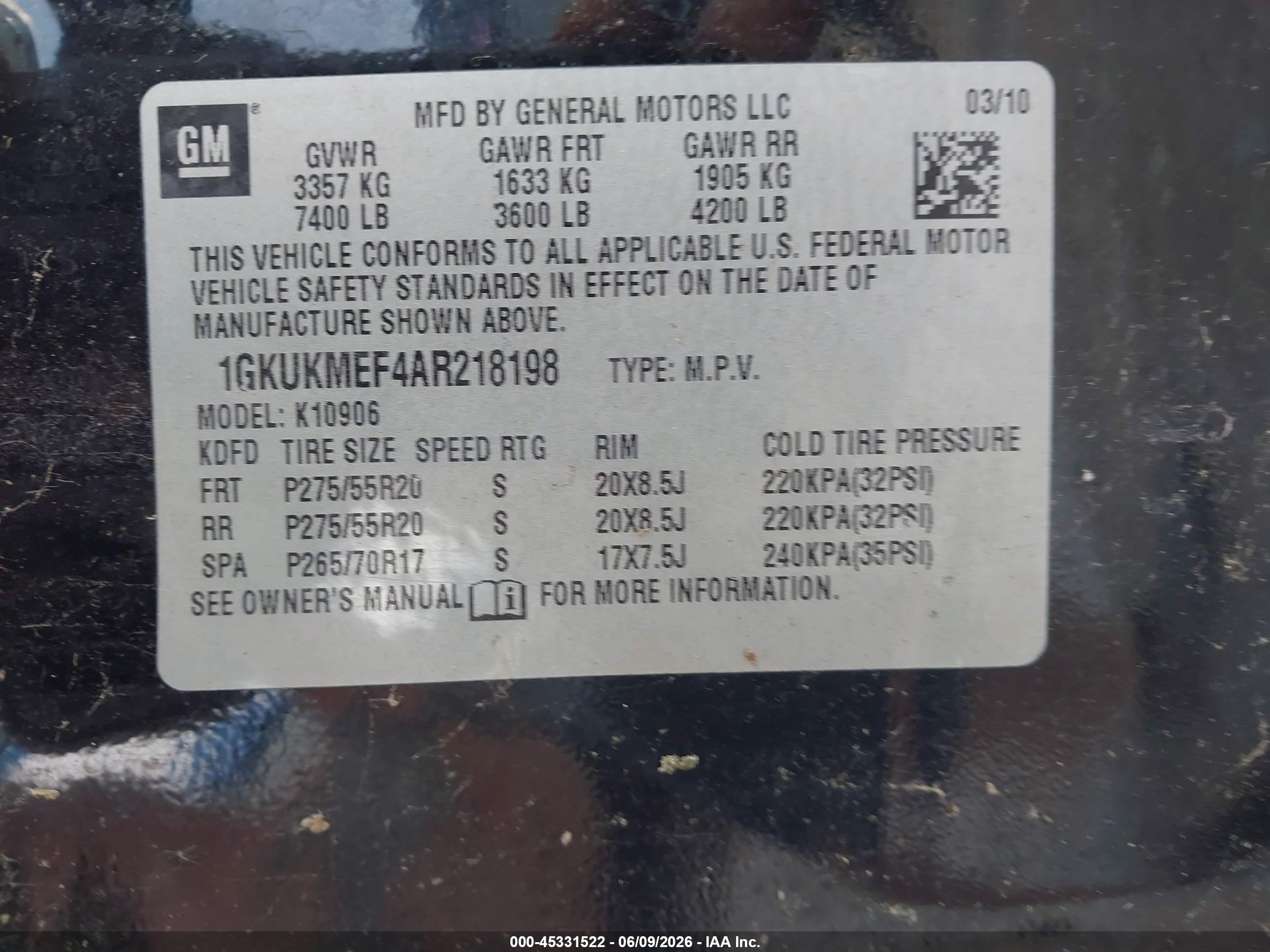 2010 Gmc Yukon Xl 1500 Denali Black vin: 1GKUKMEF4AR218198