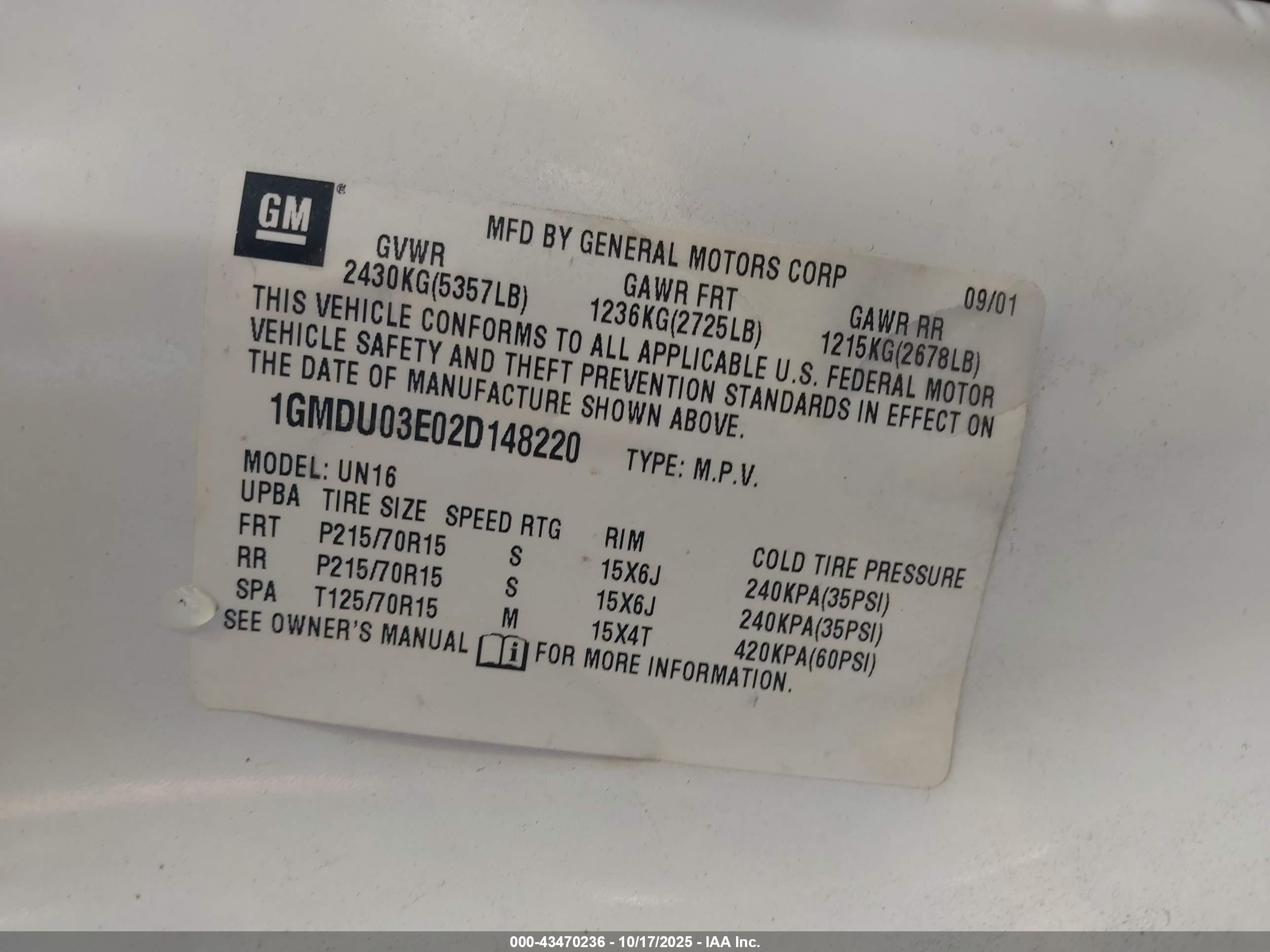 2002 Pontiac Montana N16 Белый vin: 1GMDU03E02D148220
