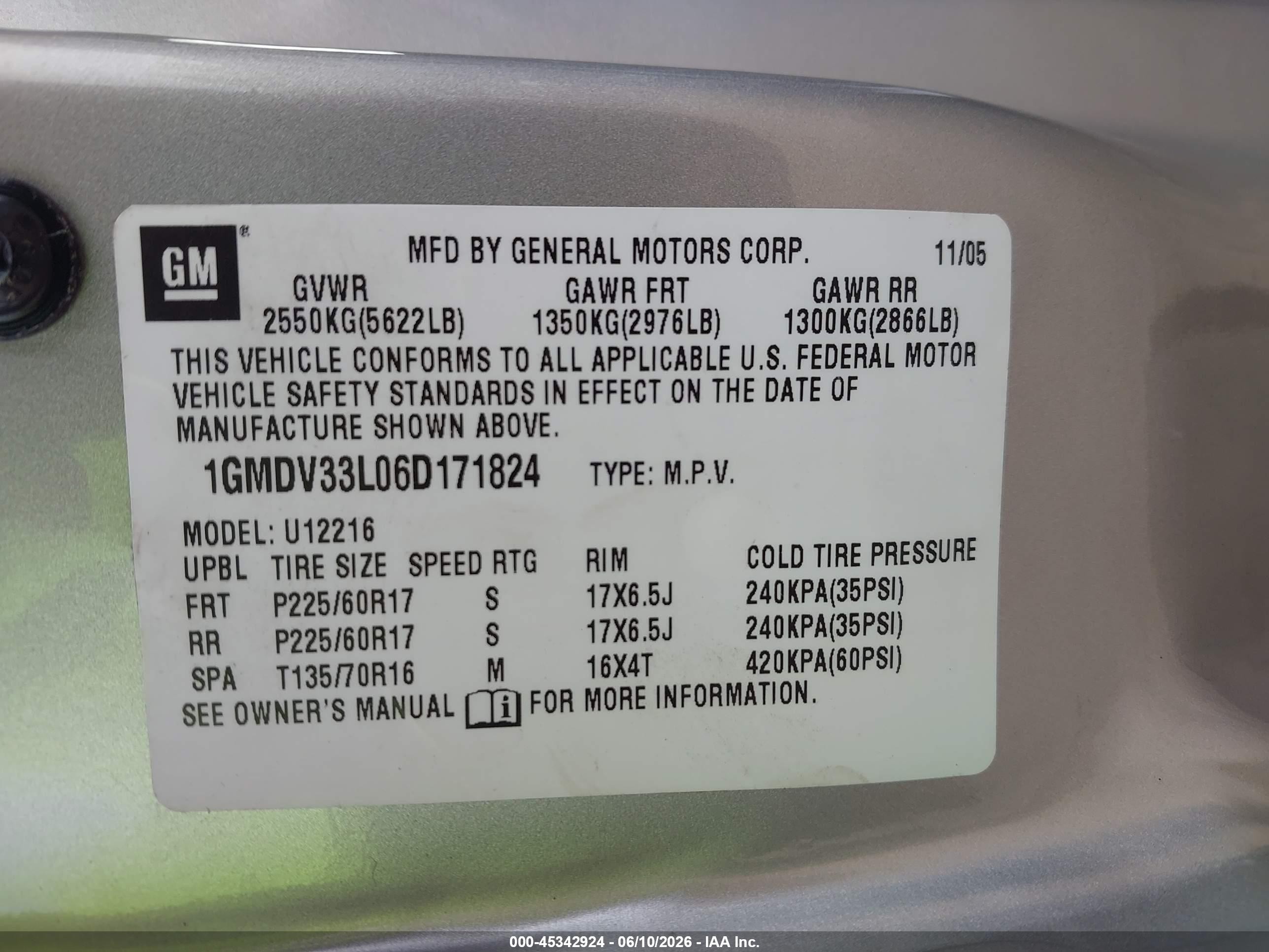 2006 Pontiac Montana Sv6   Silver vin: 1GMDV33L06D171824