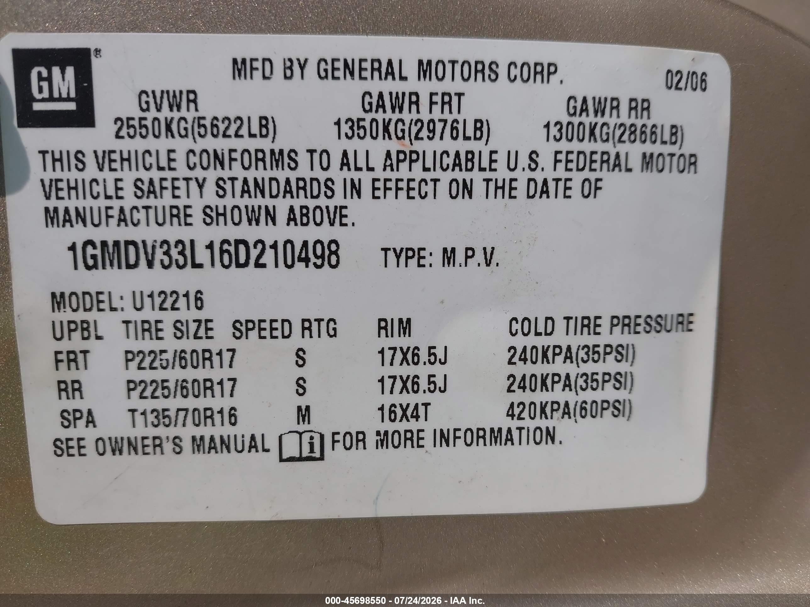 2006 Pontiac Montana Sv6   Gold vin: 1GMDV33L16D210498