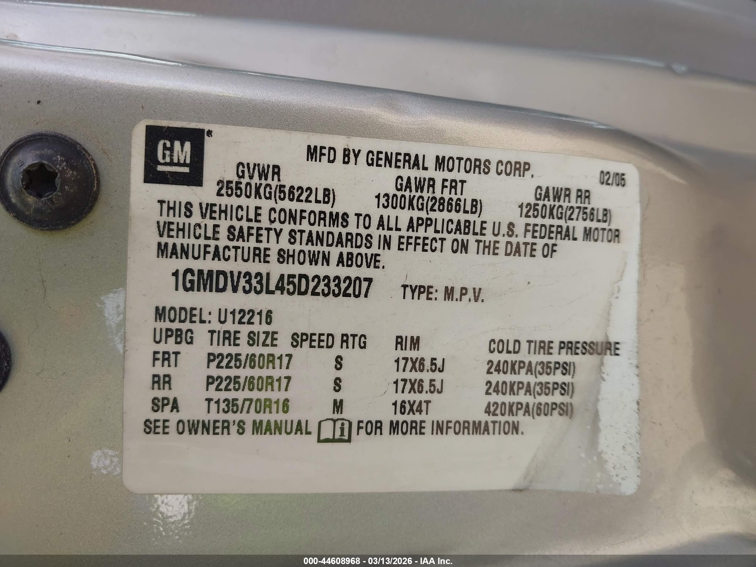 2005 Pontiac Montana Sv6 Fwd Gray vin: 1GMDV33L45D233207