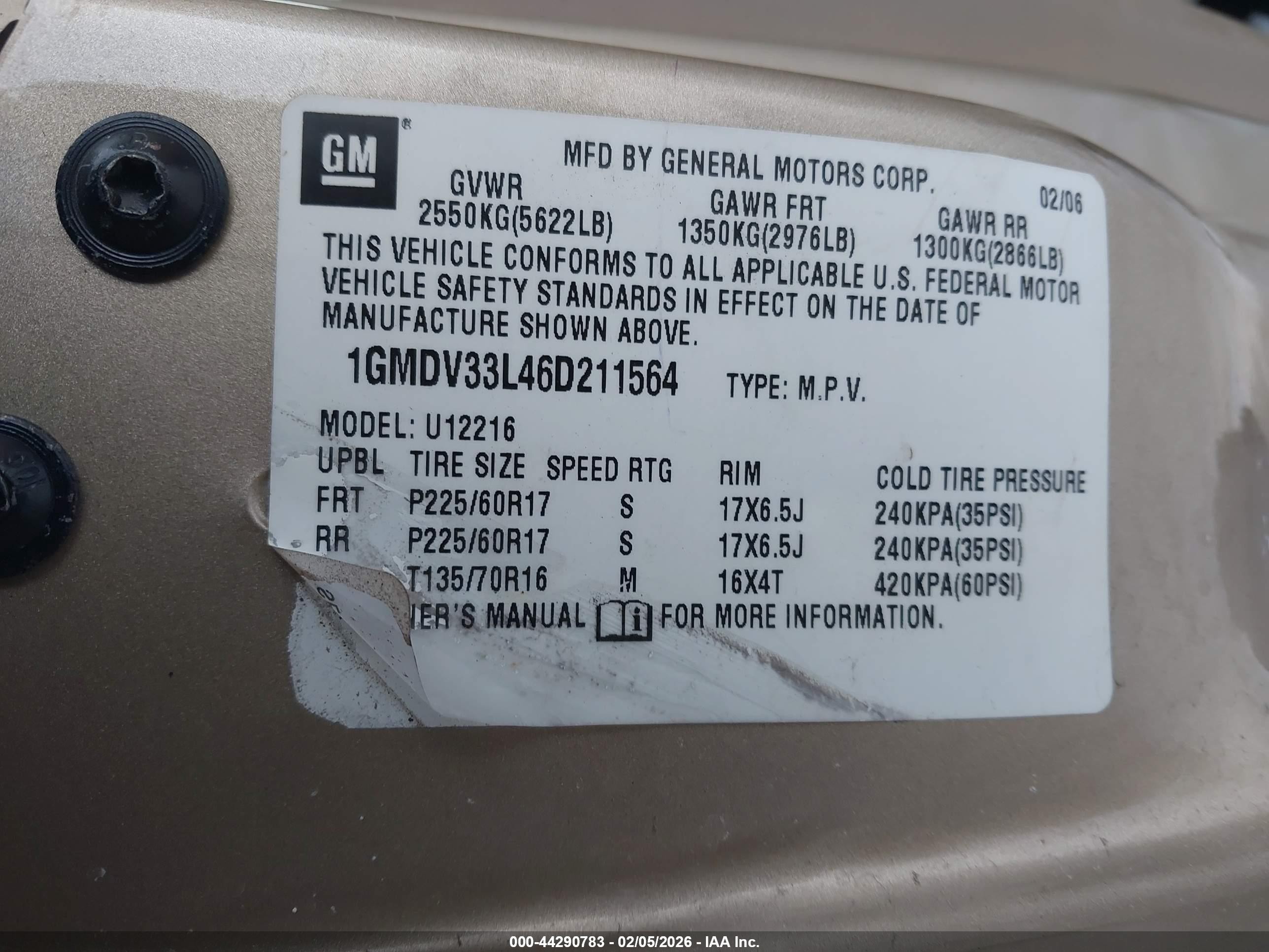 2006 Pontiac Montana Sv6   Коричневый vin: 1GMDV33L46D211564