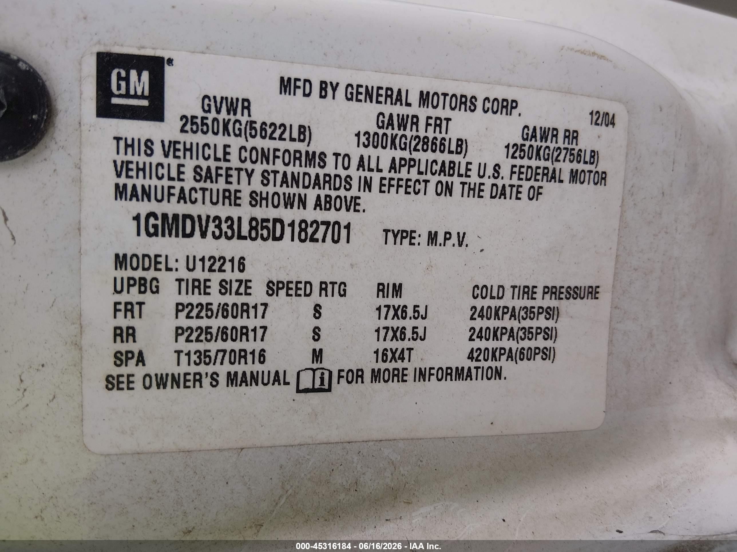 2005 Pontiac Montana Sv6 Fwd White vin: 1GMDV33L85D182701