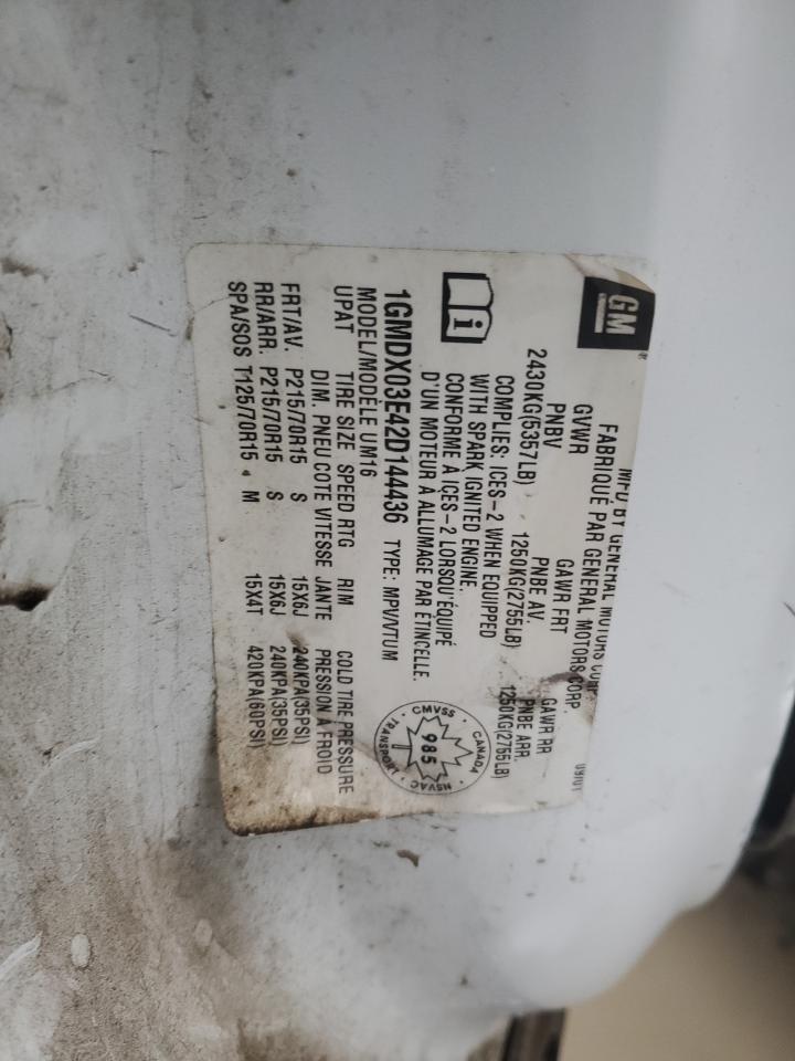 2002 Pontiac Montana White vin: 1GMDX03E42D144436