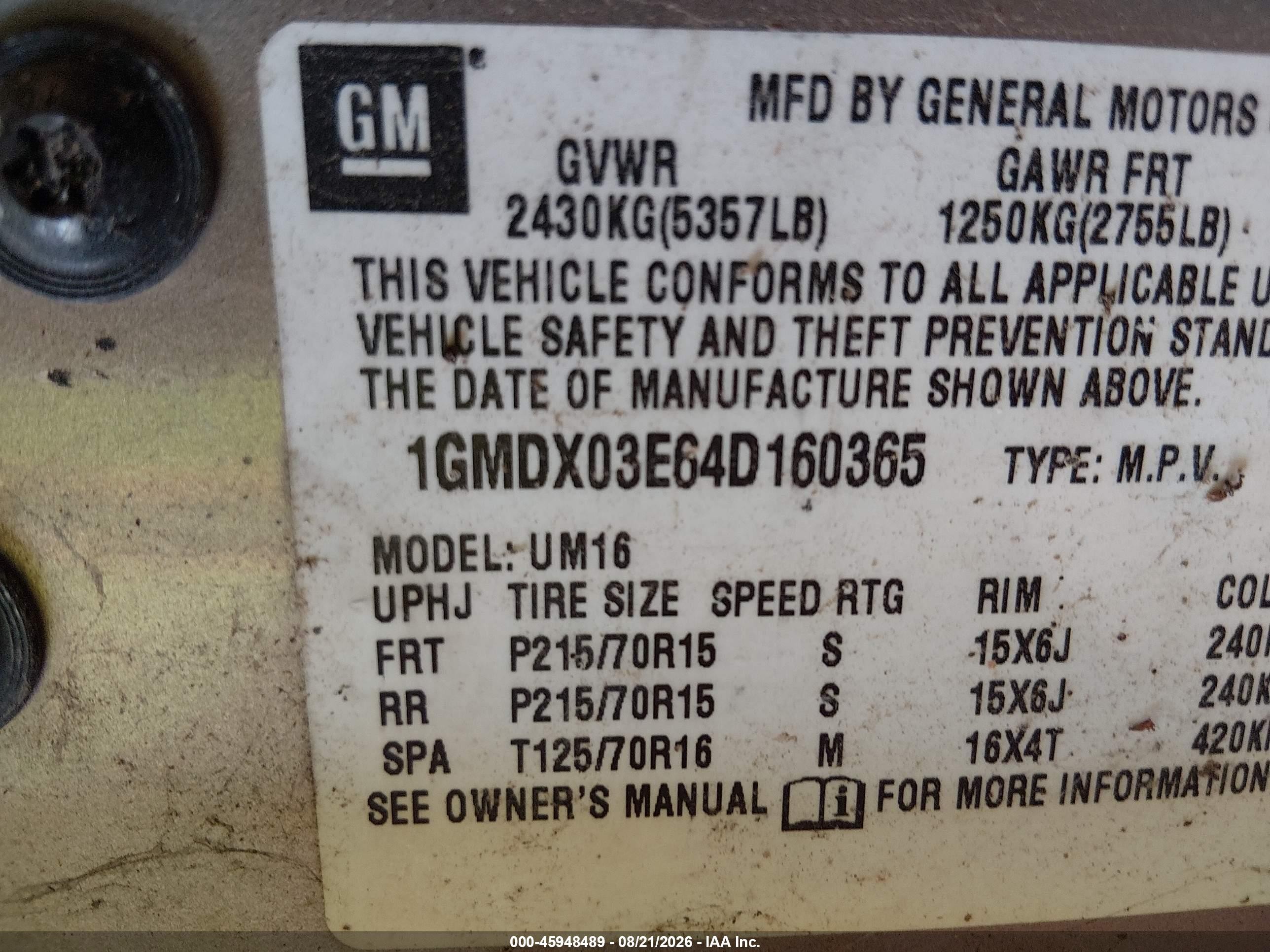 2004 Pontiac Montana M16 W/1sa Pkg. Tan vin: 1GMDX03E64D160365