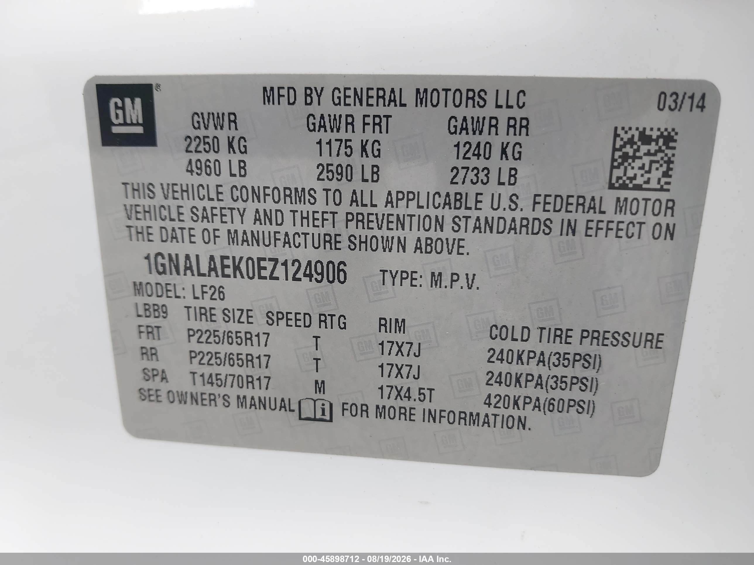 2014 Chevrolet Equinox Ls White vin: 1GNALAEK0EZ124906