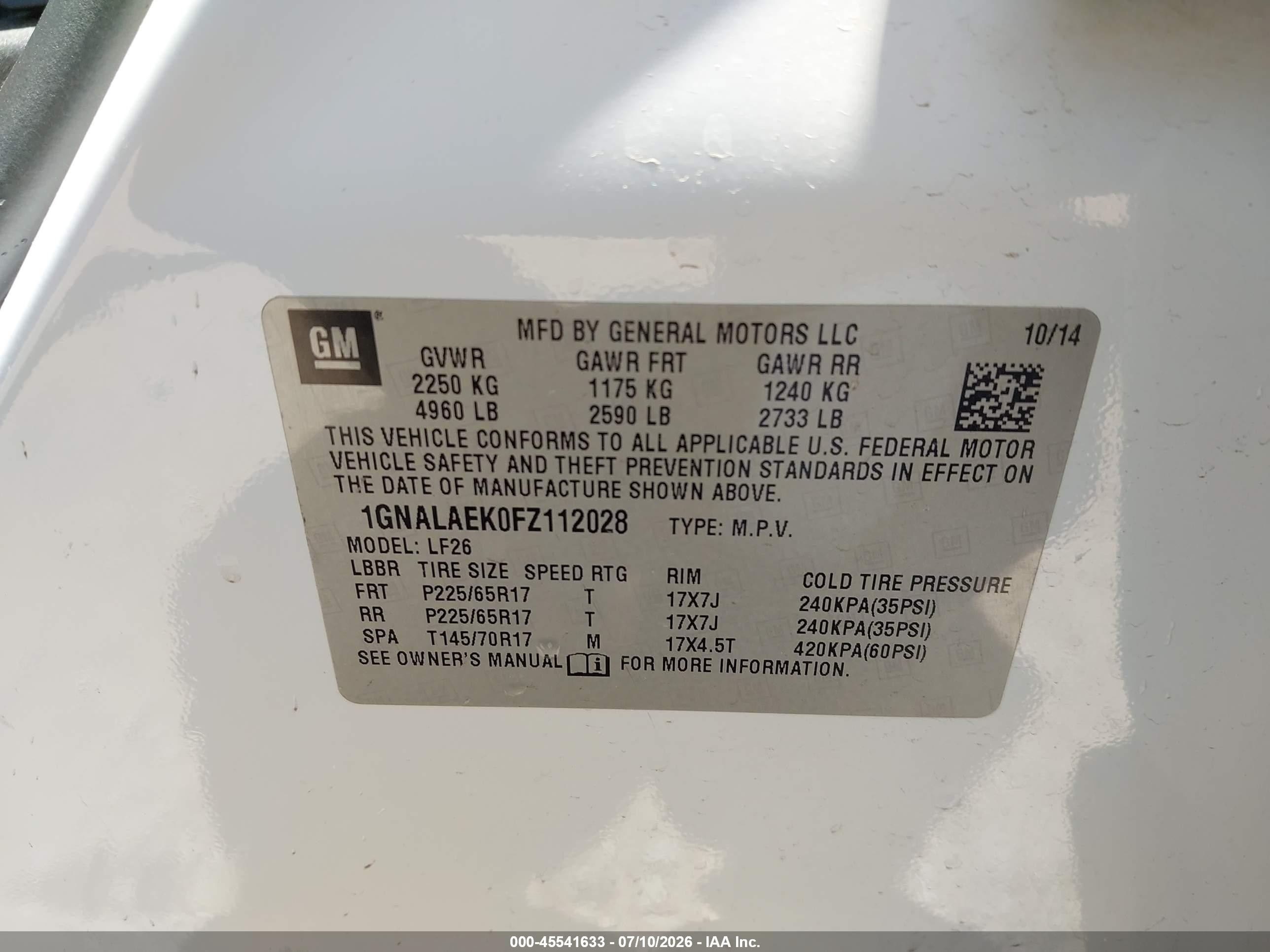 2015 Chevrolet Equinox Ls White vin: 1GNALAEK0FZ112028