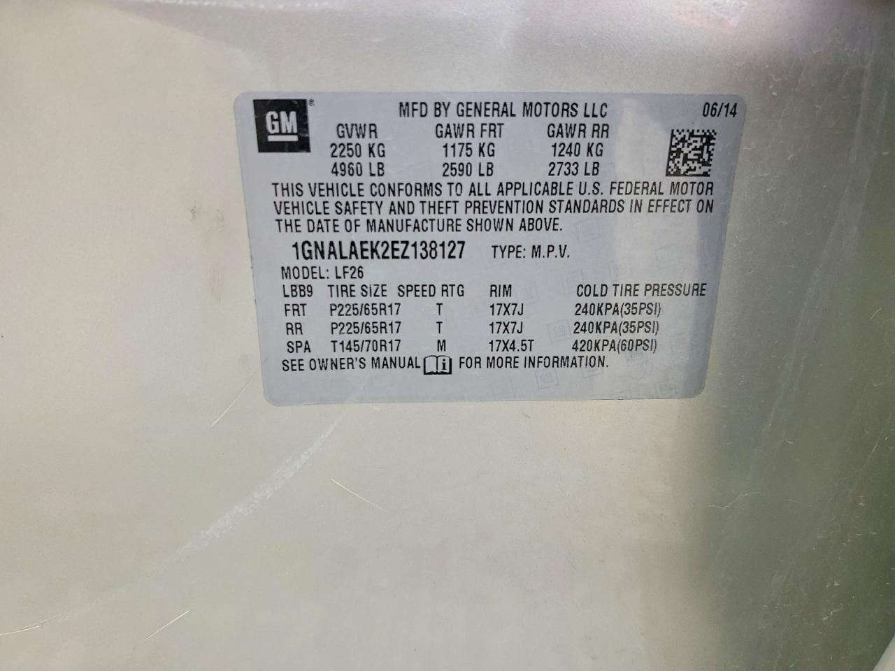 2014 Chevrolet Equinox Ls Tan vin: 1GNALAEK2EZ138127