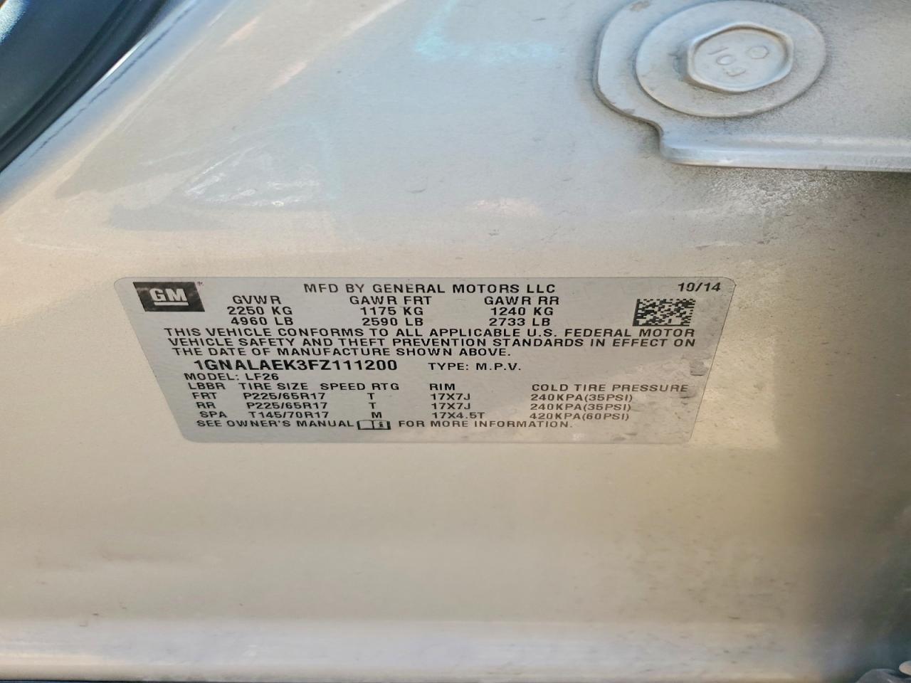 2015 Chevrolet Equinox Ls Gold vin: 1GNALAEK3FZ111200
