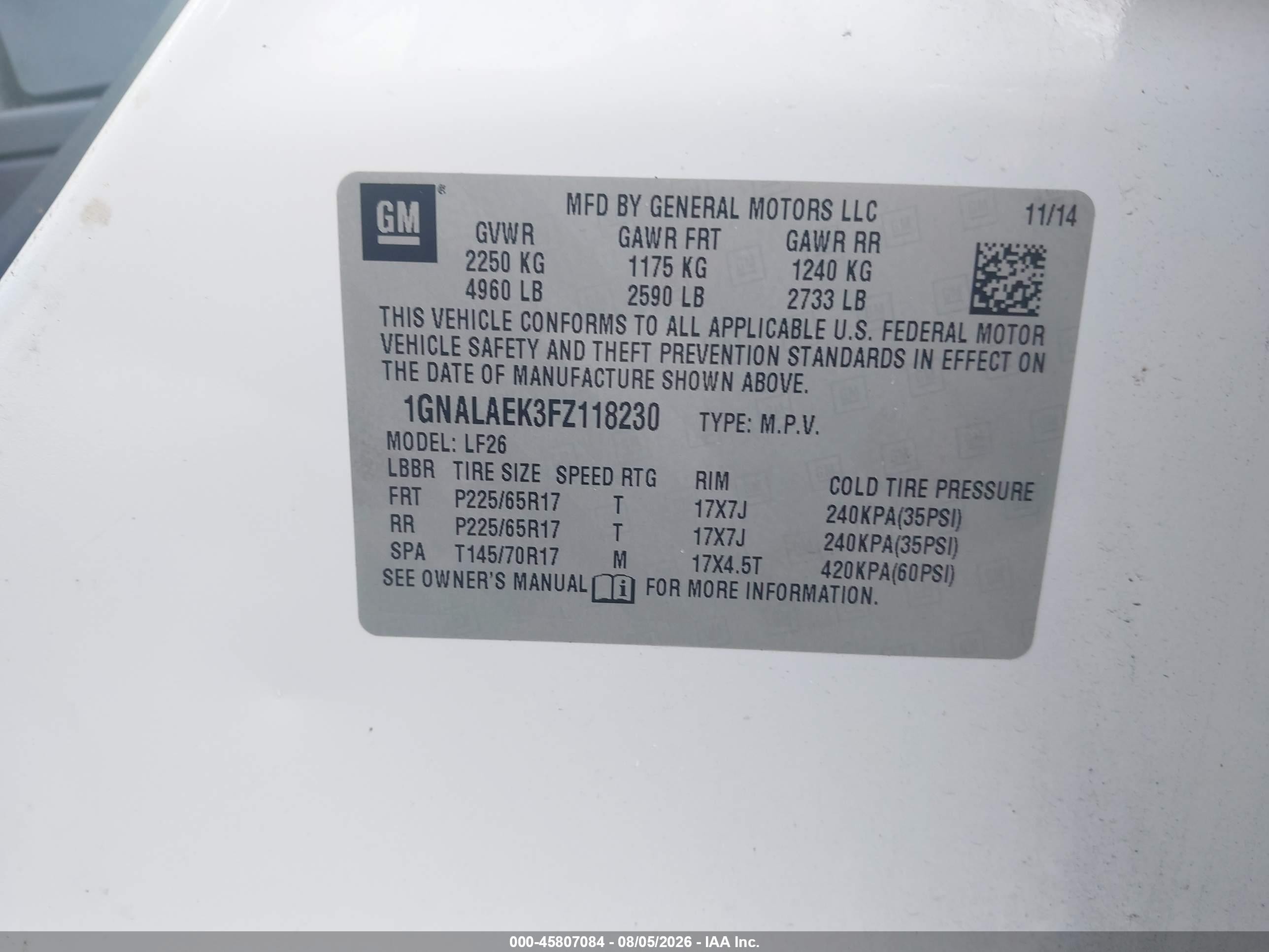 2015 Chevrolet Equinox Ls White vin: 1GNALAEK3FZ118230