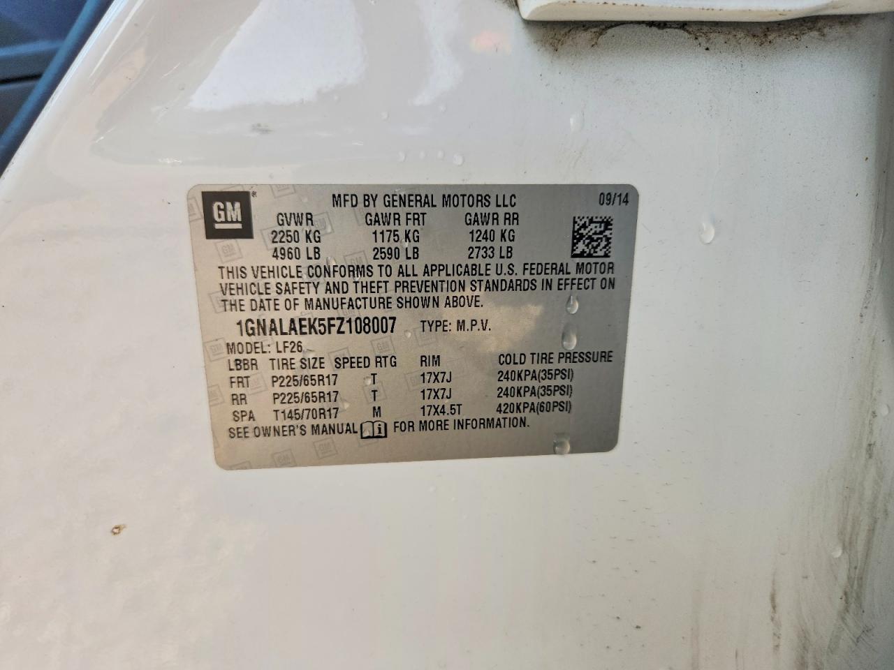2015 Chevrolet Equinox Ls White vin: 1GNALAEK5FZ108007
