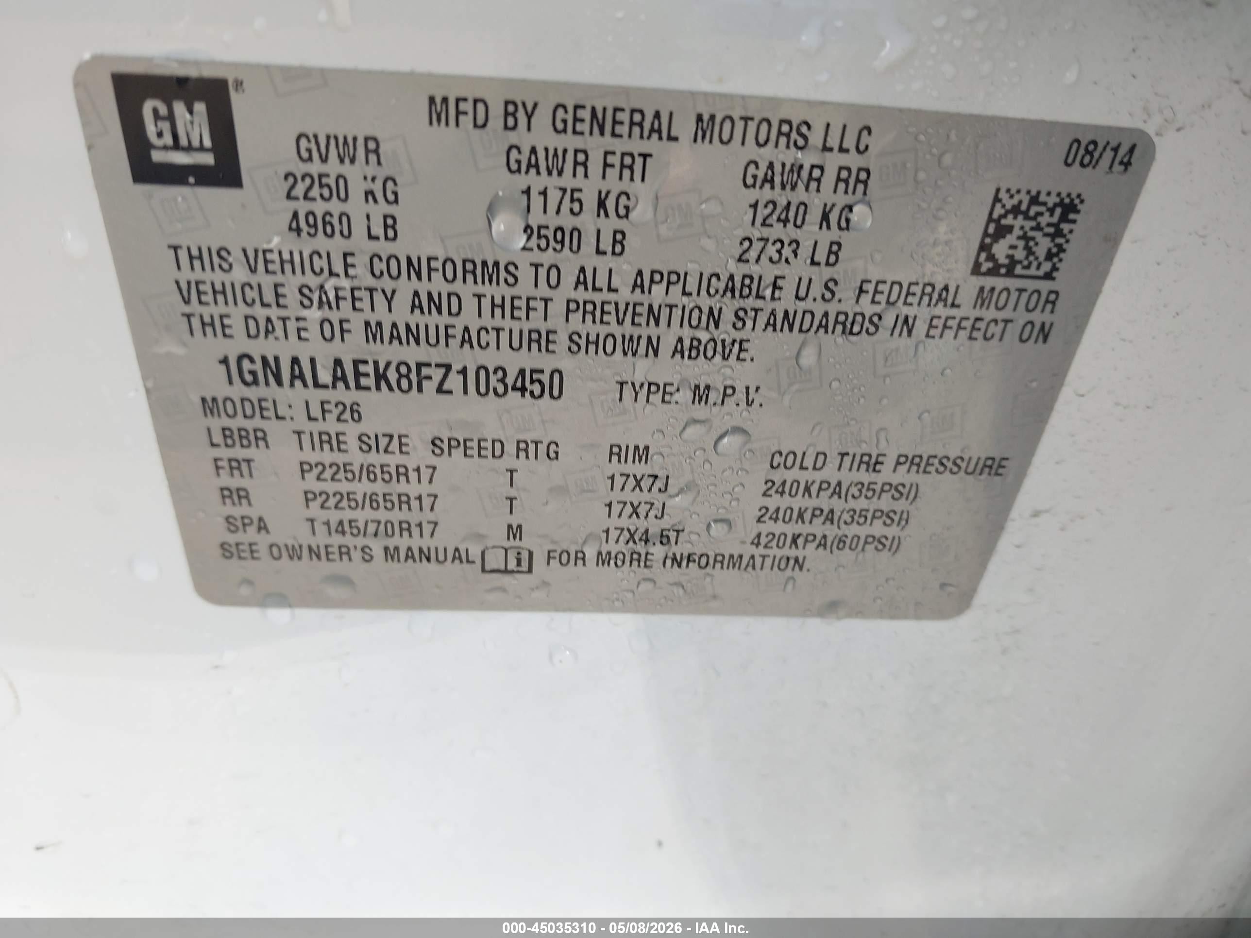 2015 Chevrolet Equinox Ls White vin: 1GNALAEK8FZ103450