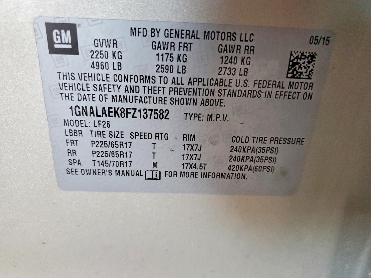 2015 Chevrolet Equinox Ls Tan vin: 1GNALAEK8FZ137582