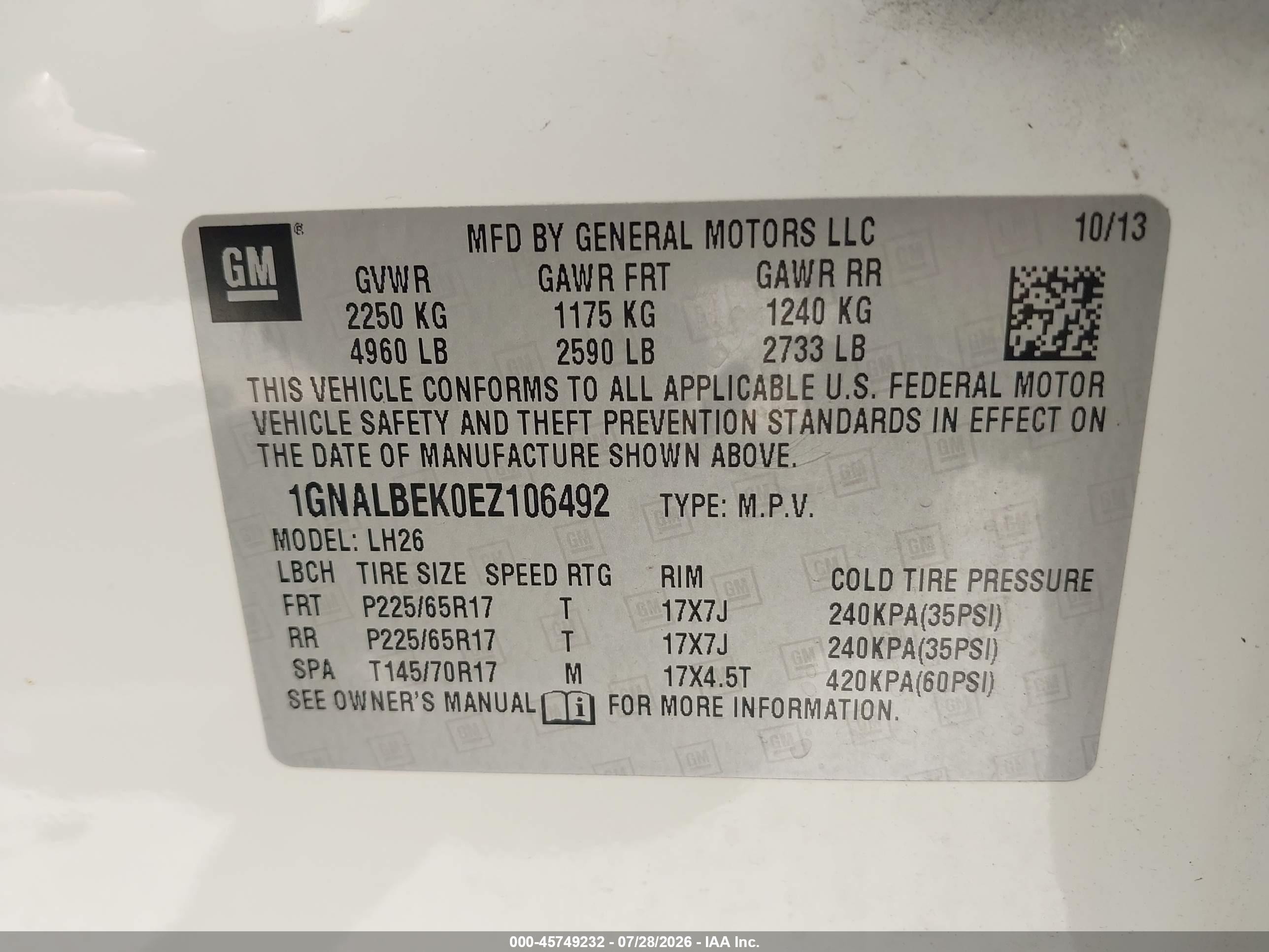 2014 Chevrolet Equinox Lt Белый vin: 1GNALBEK0EZ106492