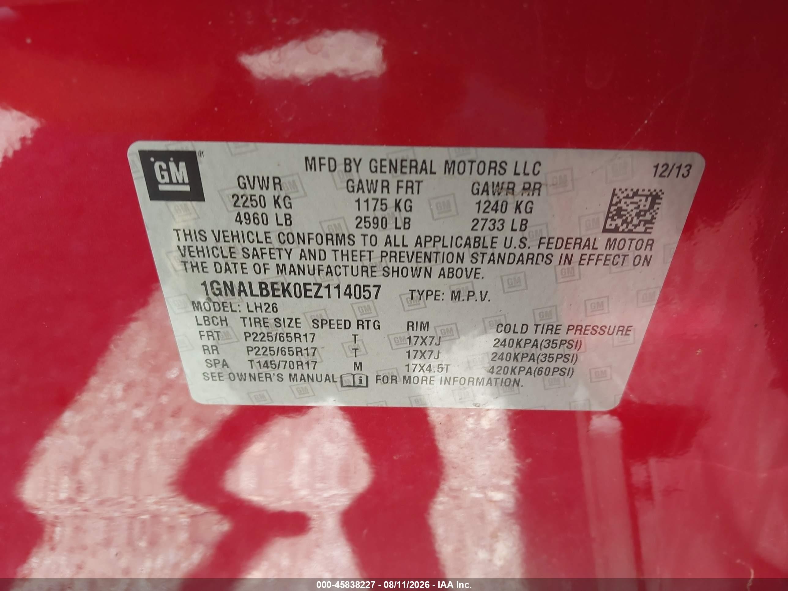 2014 Chevrolet Equinox Lt Красный vin: 1GNALBEK0EZ114057