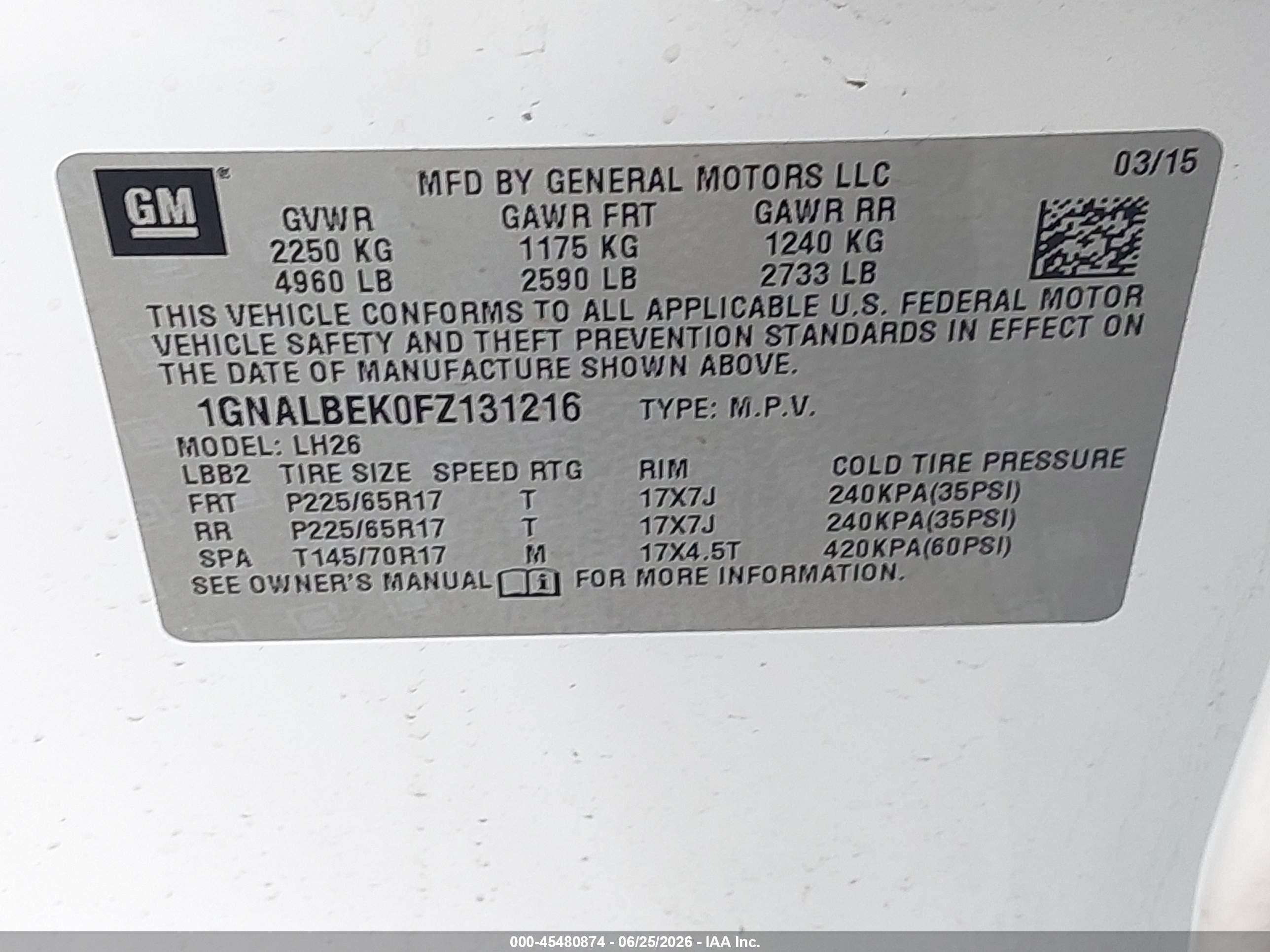 2015 Chevrolet Equinox Lt White vin: 1GNALBEK0FZ131216