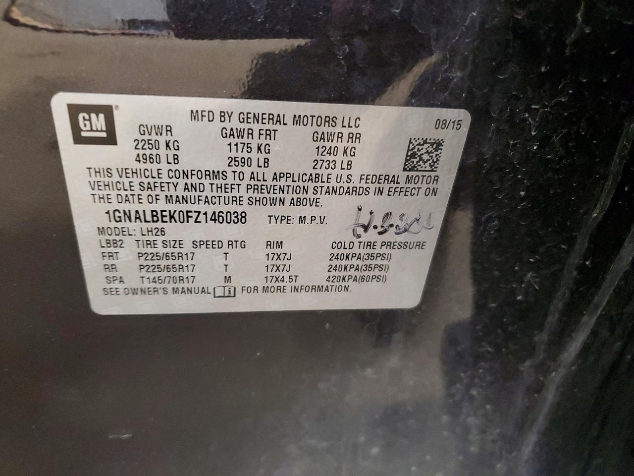 2015 Chevrolet Equinox Lt Black vin: 1GNALBEK0FZ146038