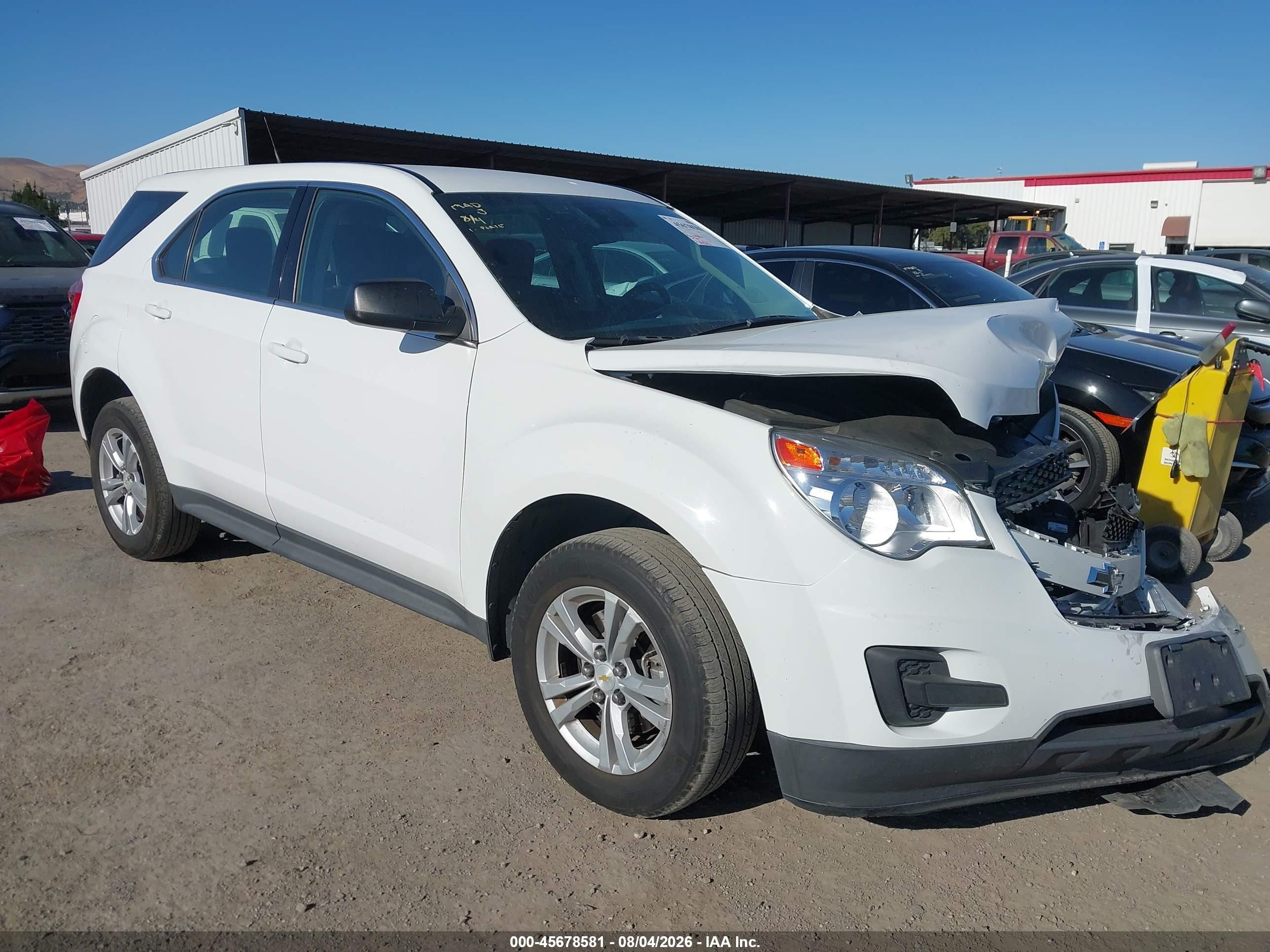 2013 Chevrolet Equinox Ls White vin: 1GNALBEK1DZ114972