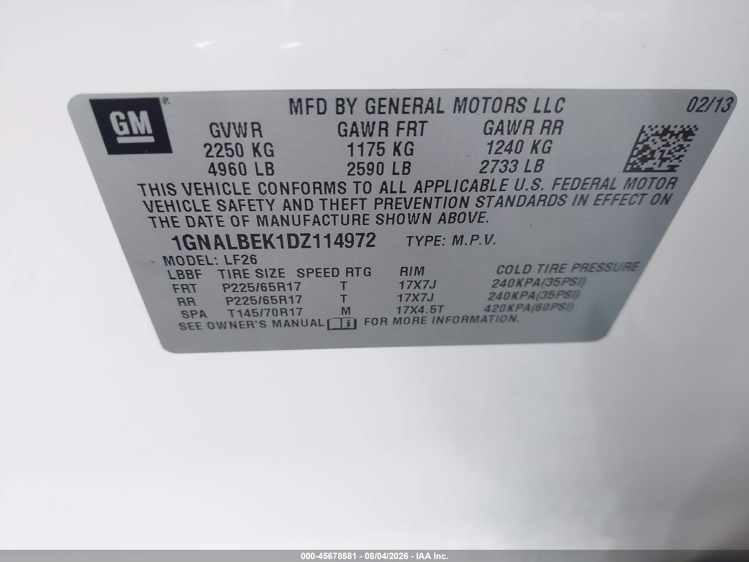 2013 Chevrolet Equinox Ls White vin: 1GNALBEK1DZ114972