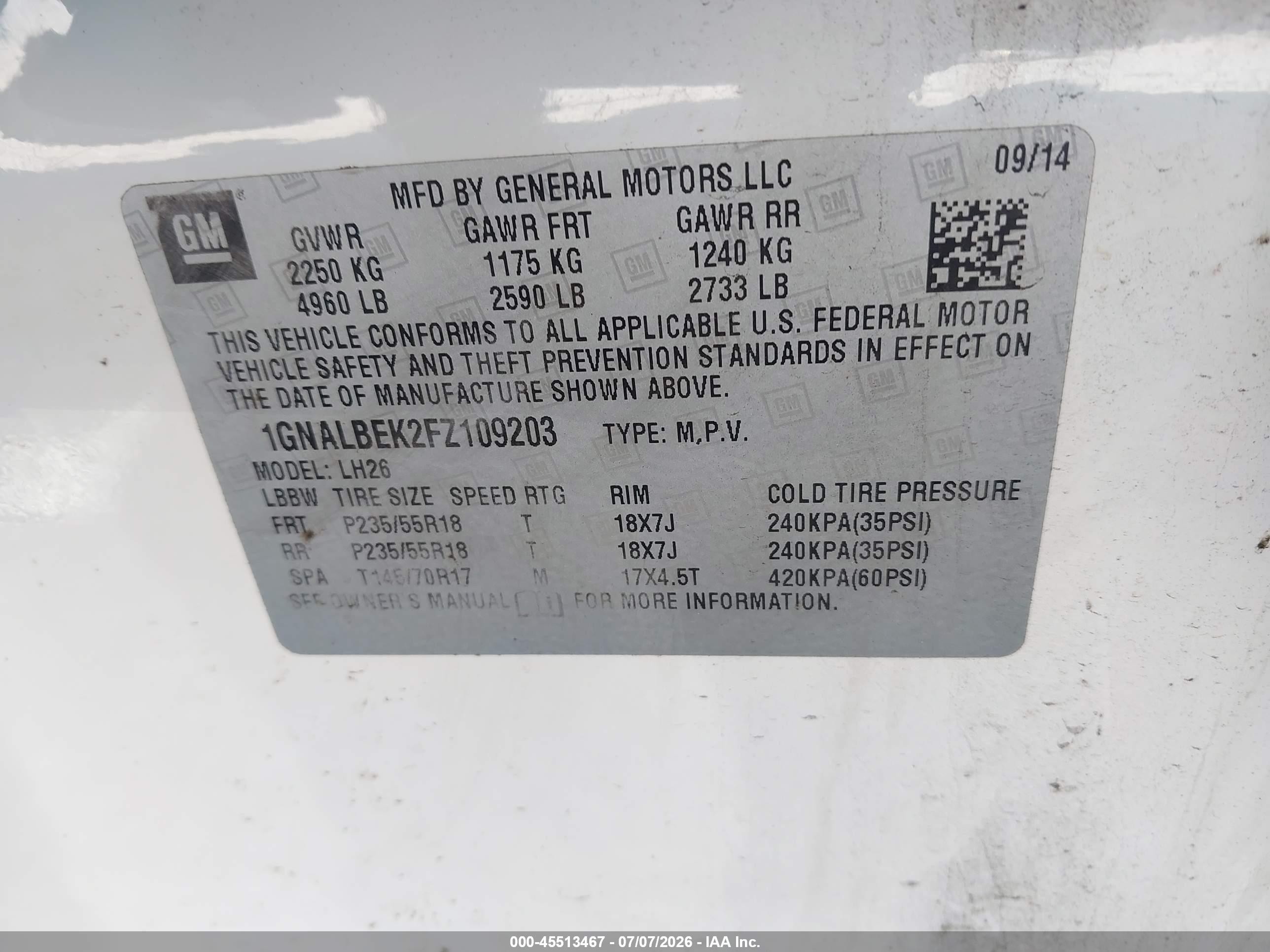 2015 Chevrolet Equinox Lt White vin: 1GNALBEK2FZ109203
