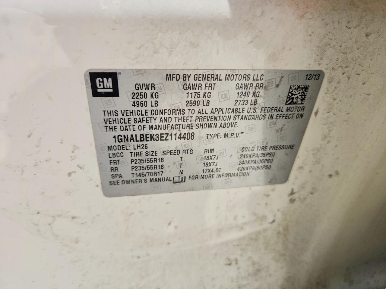 2014 Chevrolet Equinox Lt Белый vin: 1GNALBEK3EZ114408