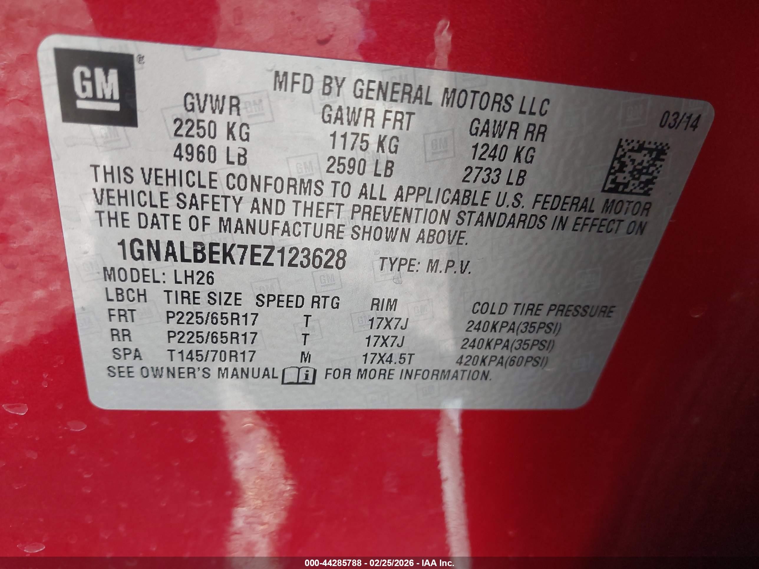 2014 Chevrolet Equinox 1lt Red vin: 1GNALBEK7EZ123628