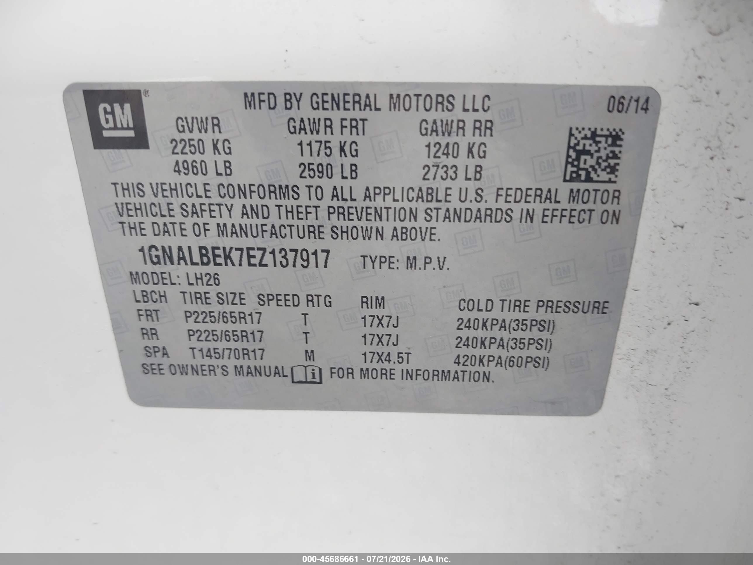 2014 Chevrolet Equinox Lt White vin: 1GNALBEK7EZ137917