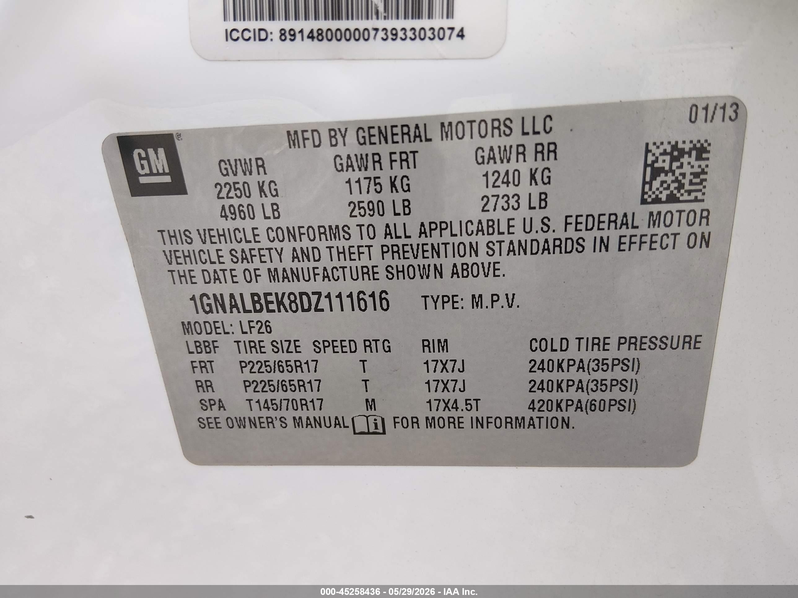2013 Chevrolet Equinox Ls White vin: 1GNALBEK8DZ111616
