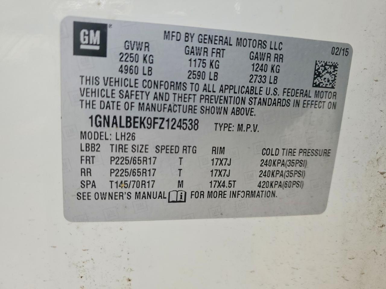 2015 Chevrolet Equinox Lt White vin: 1GNALBEK9FZ124538