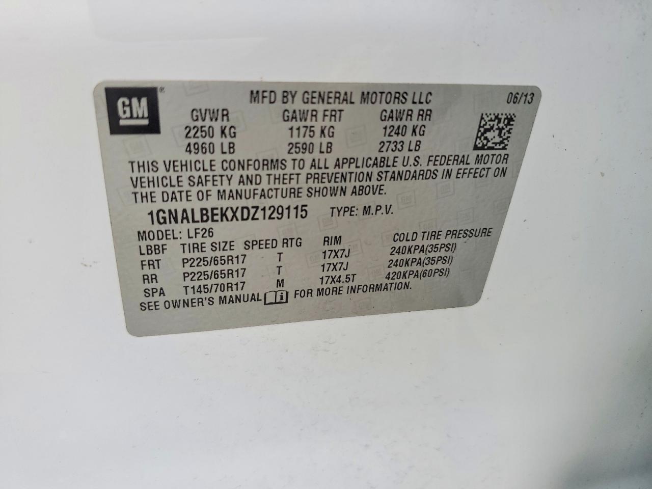2013 Chevrolet Equinox Ls White vin: 1GNALBEKXDZ129115