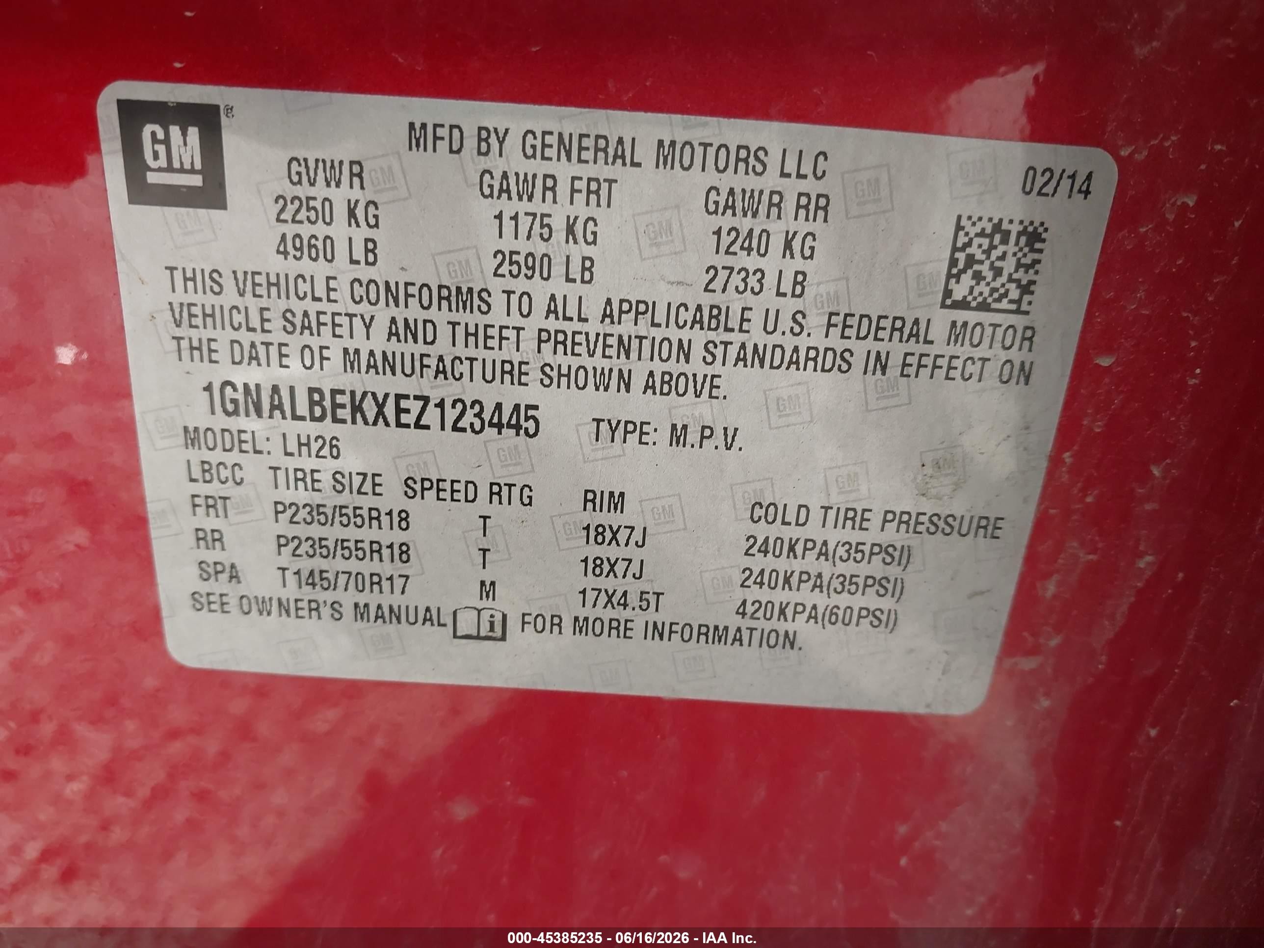 2014 Chevrolet Equinox Lt Red vin: 1GNALBEKXEZ123445