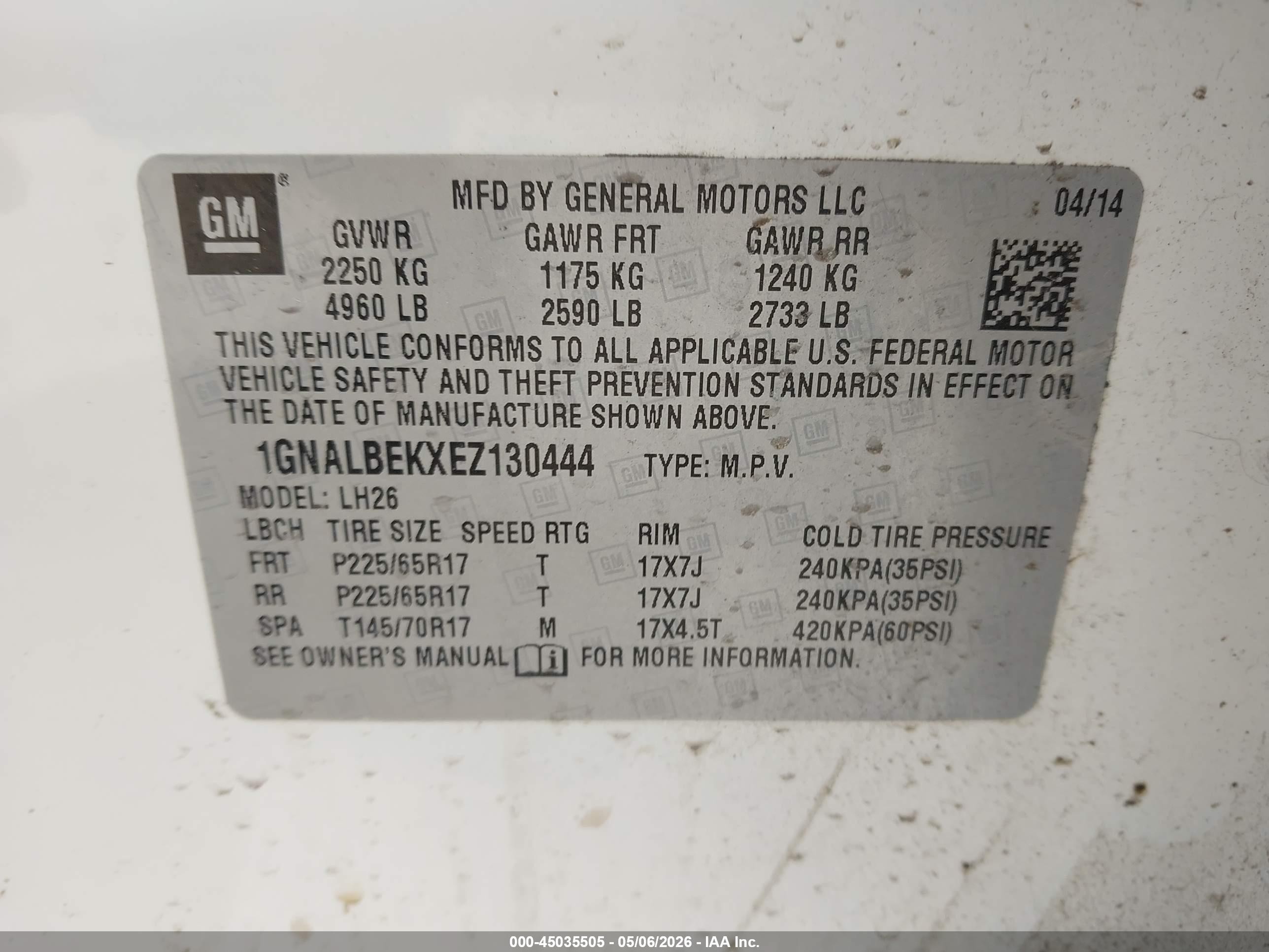 2014 Chevrolet Equinox 1lt Белый vin: 1GNALBEKXEZ130444