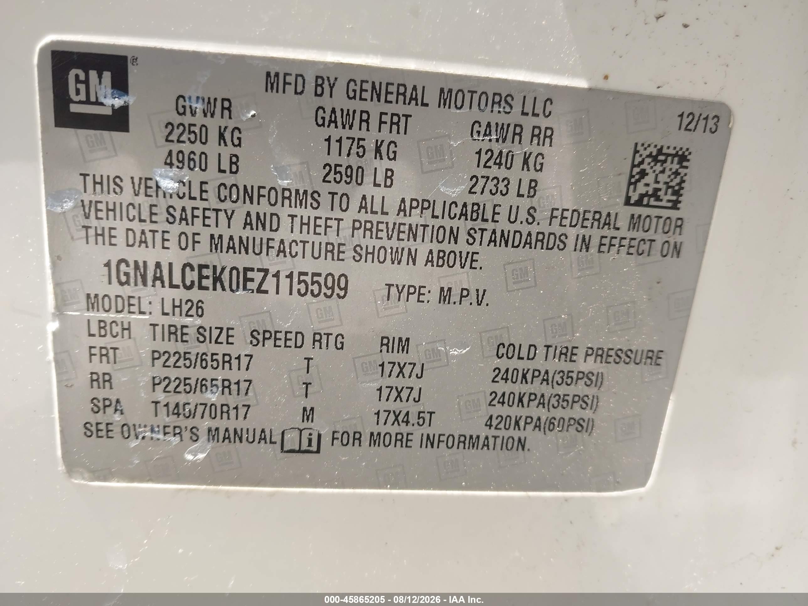 2014 Chevrolet Equinox Lt White vin: 1GNALCEK0EZ115599
