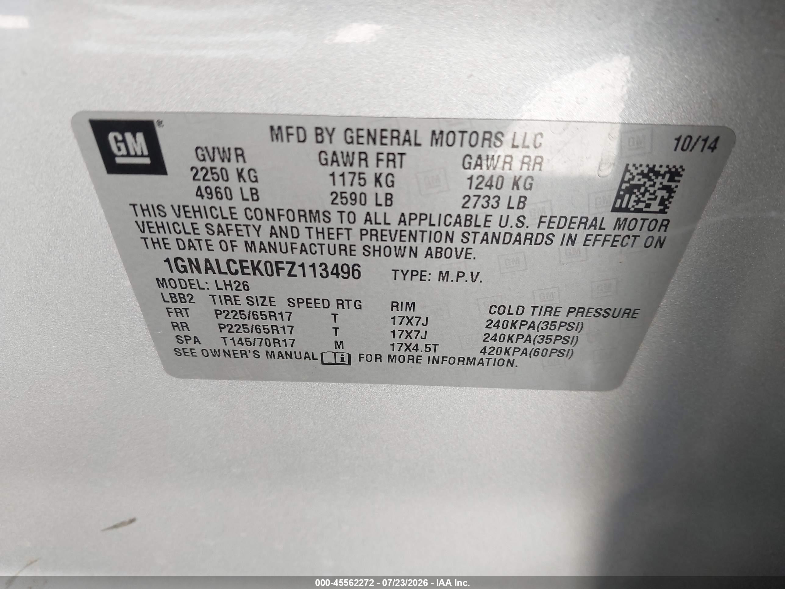 2015 Chevrolet Equinox Lt Silver vin: 1GNALCEK0FZ113496