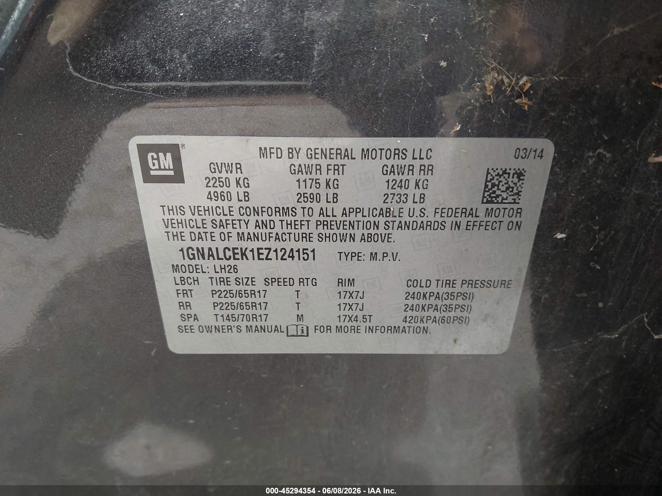 2014 Chevrolet Equinox 2lt Gray vin: 1GNALCEK1EZ124151