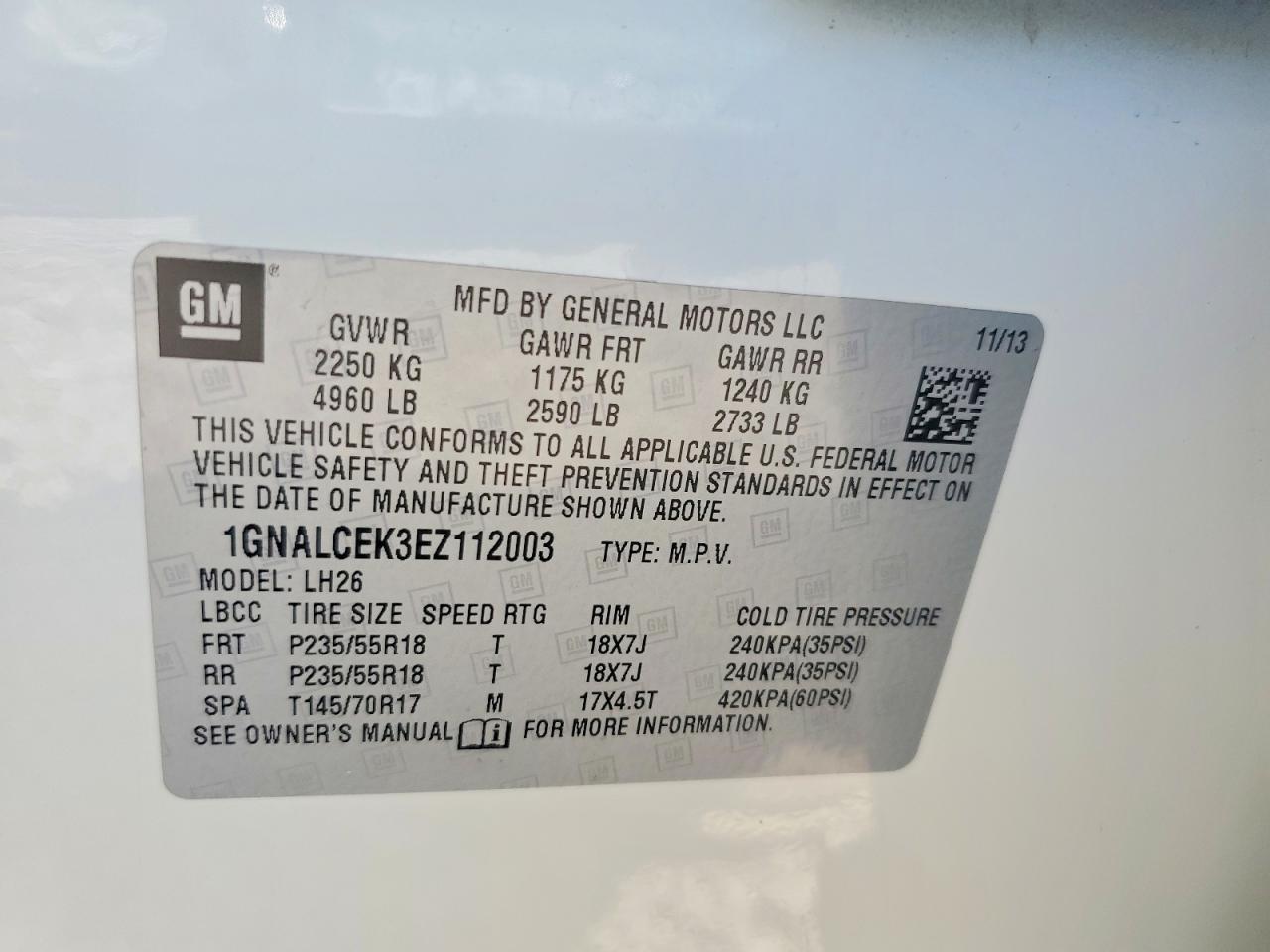 2014 Chevrolet Equinox Lt Белый vin: 1GNALCEK3EZ112003
