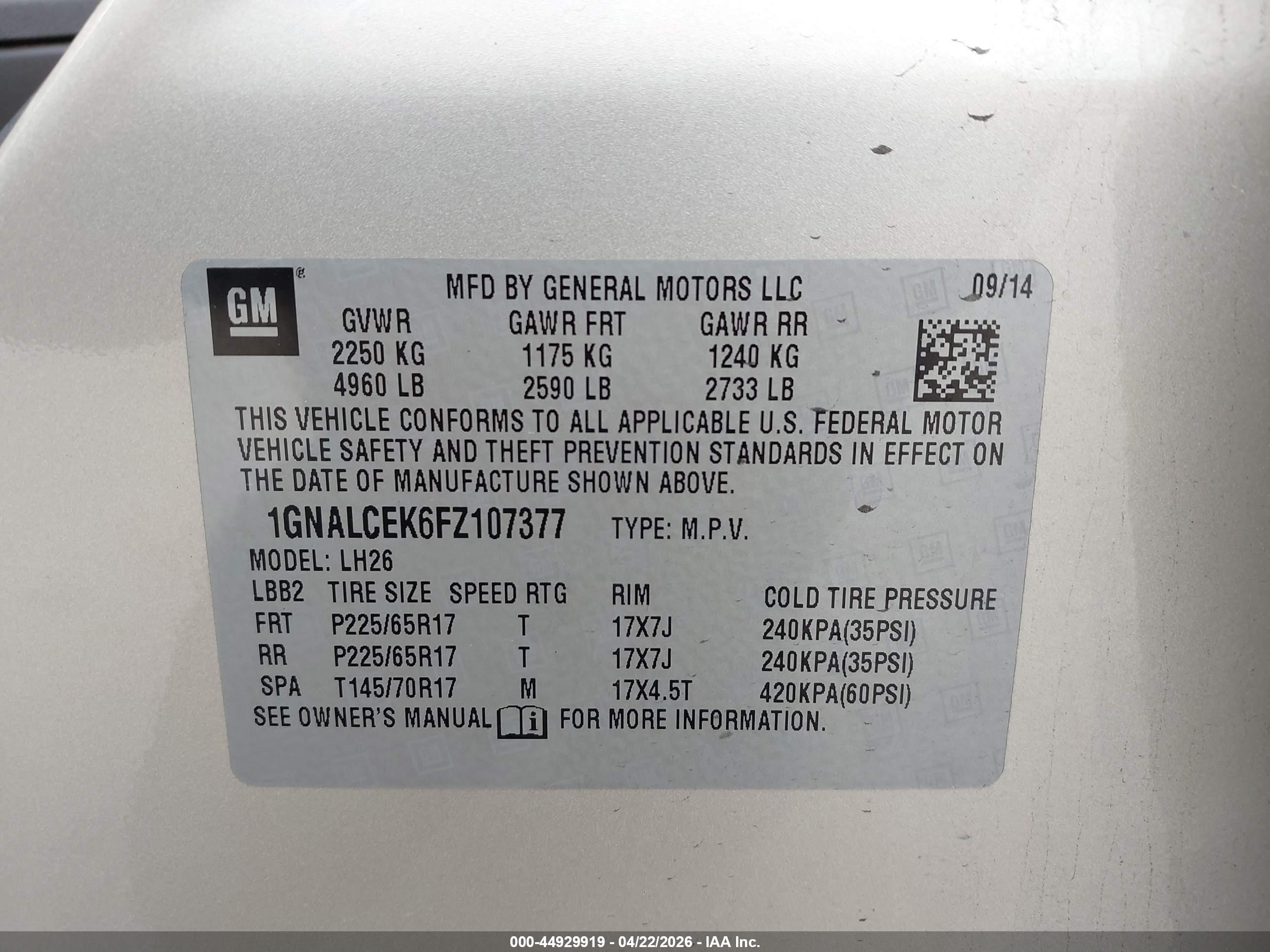 2015 Chevrolet Equinox 2lt Beige vin: 1GNALCEK6FZ107377