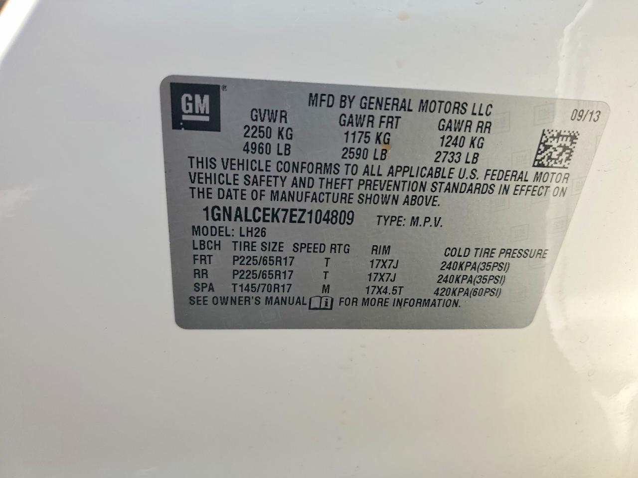 2014 Chevrolet Equinox Lt White vin: 1GNALCEK7EZ104809