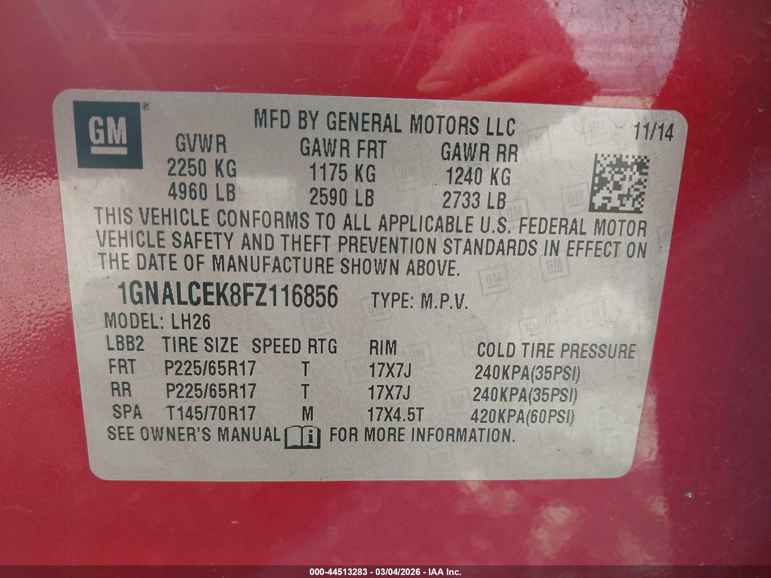 2015 Chevrolet Equinox 2lt Red vin: 1GNALCEK8FZ116856
