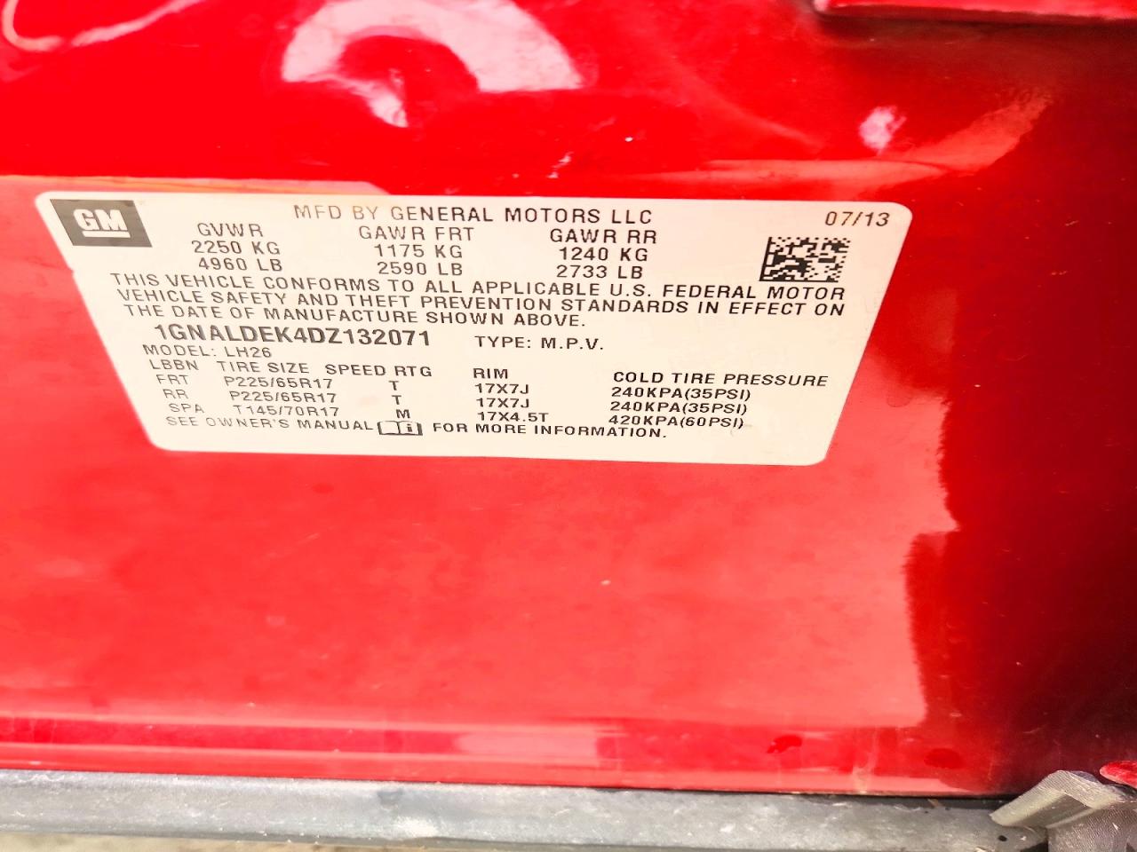 2013 Chevrolet Equinox Red vin: 1GNALDEK4DZ132071