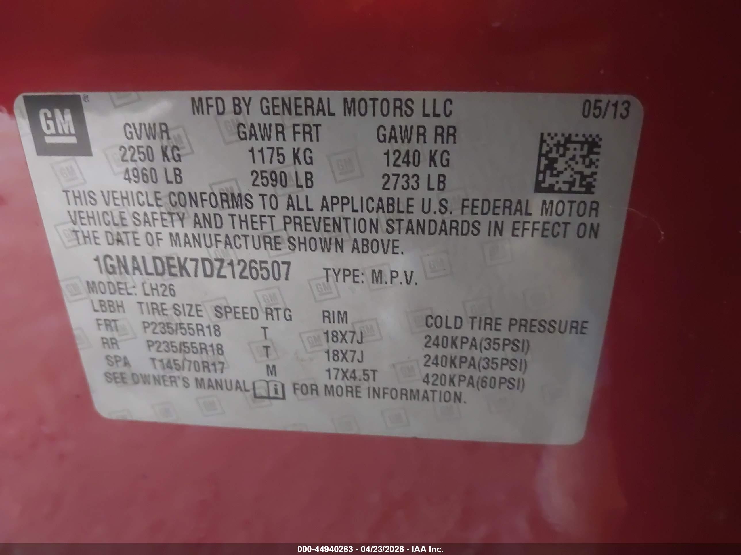 2013 Chevrolet Equinox 1lt Red vin: 1GNALDEK7DZ126507