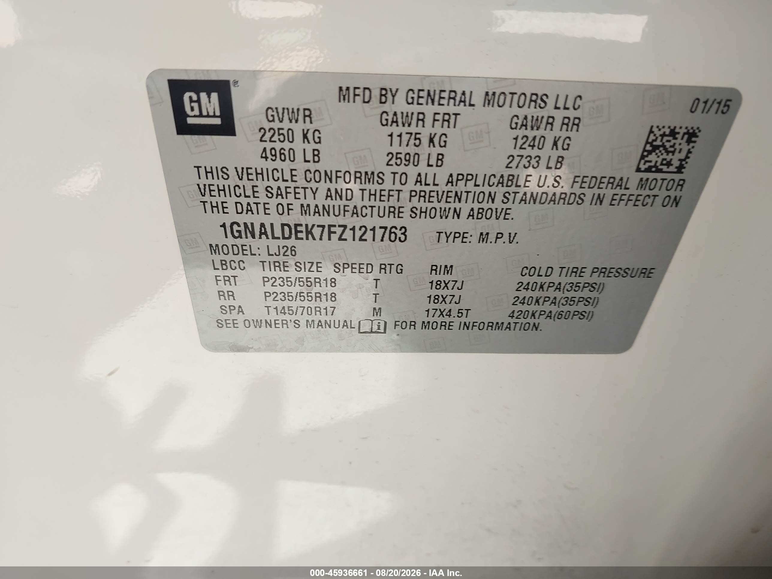 2015 Chevrolet Equinox Ltz White vin: 1GNALDEK7FZ121763