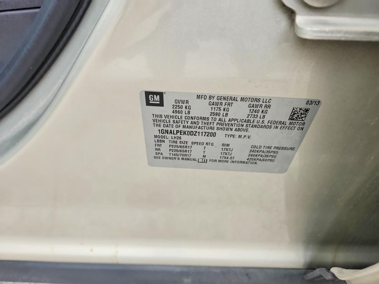 2013 Chevrolet Equinox Lt Cream vin: 1GNALPEK0DZ117200