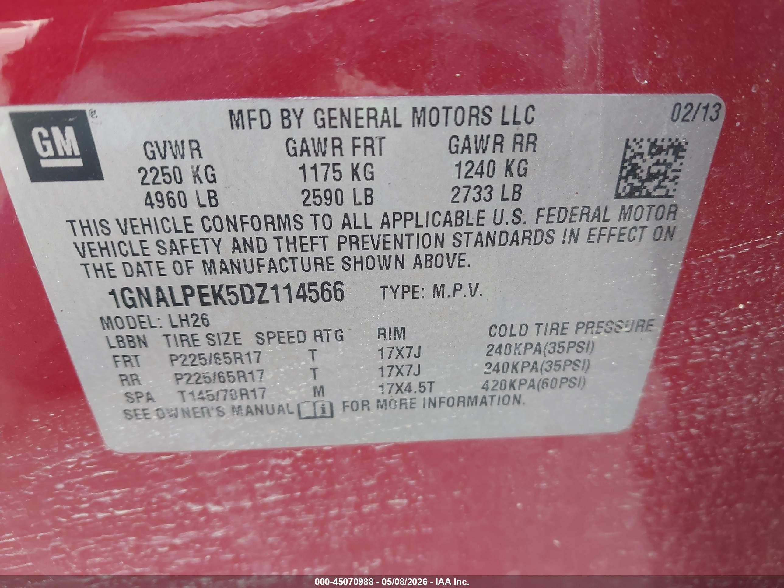 2013 Chevrolet Equinox 2lt Красный vin: 1GNALPEK5DZ114566