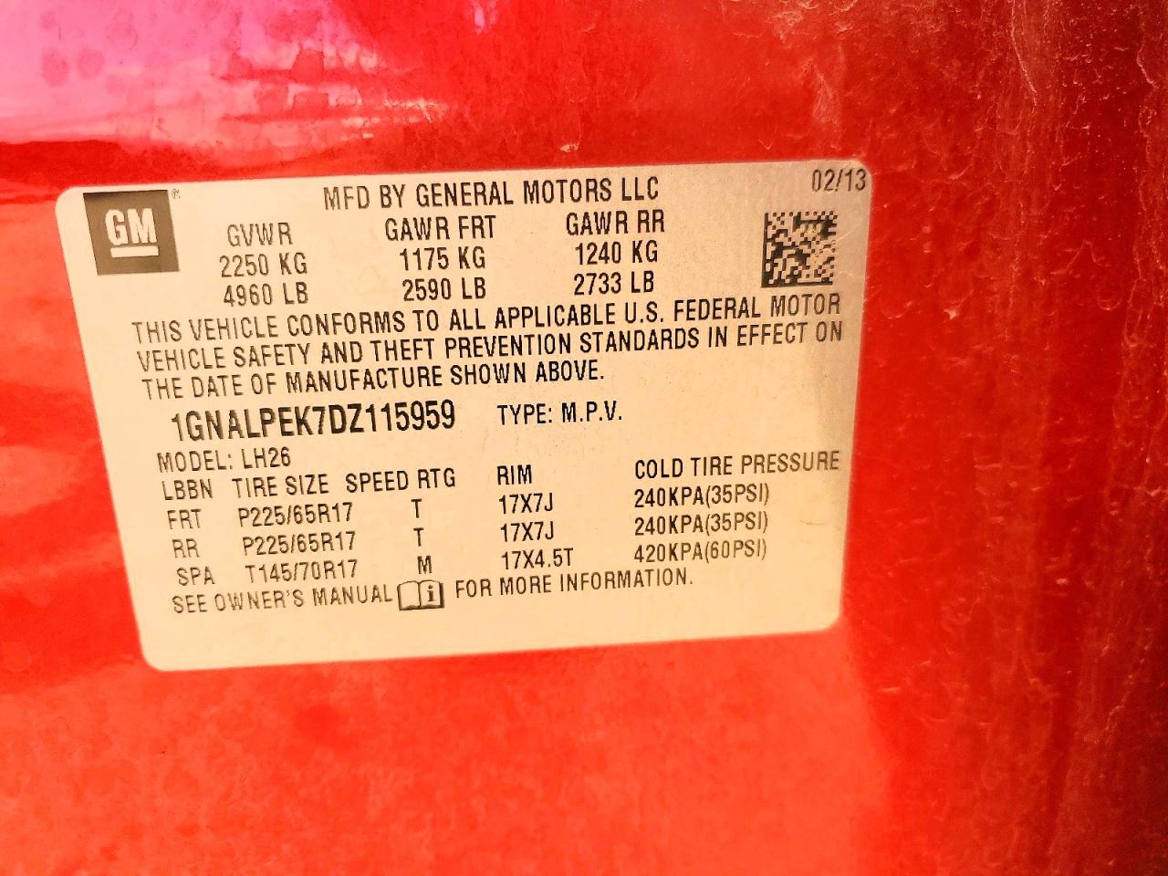 2013 Chevrolet Equinox Lt Red vin: 1GNALPEK7DZ115959