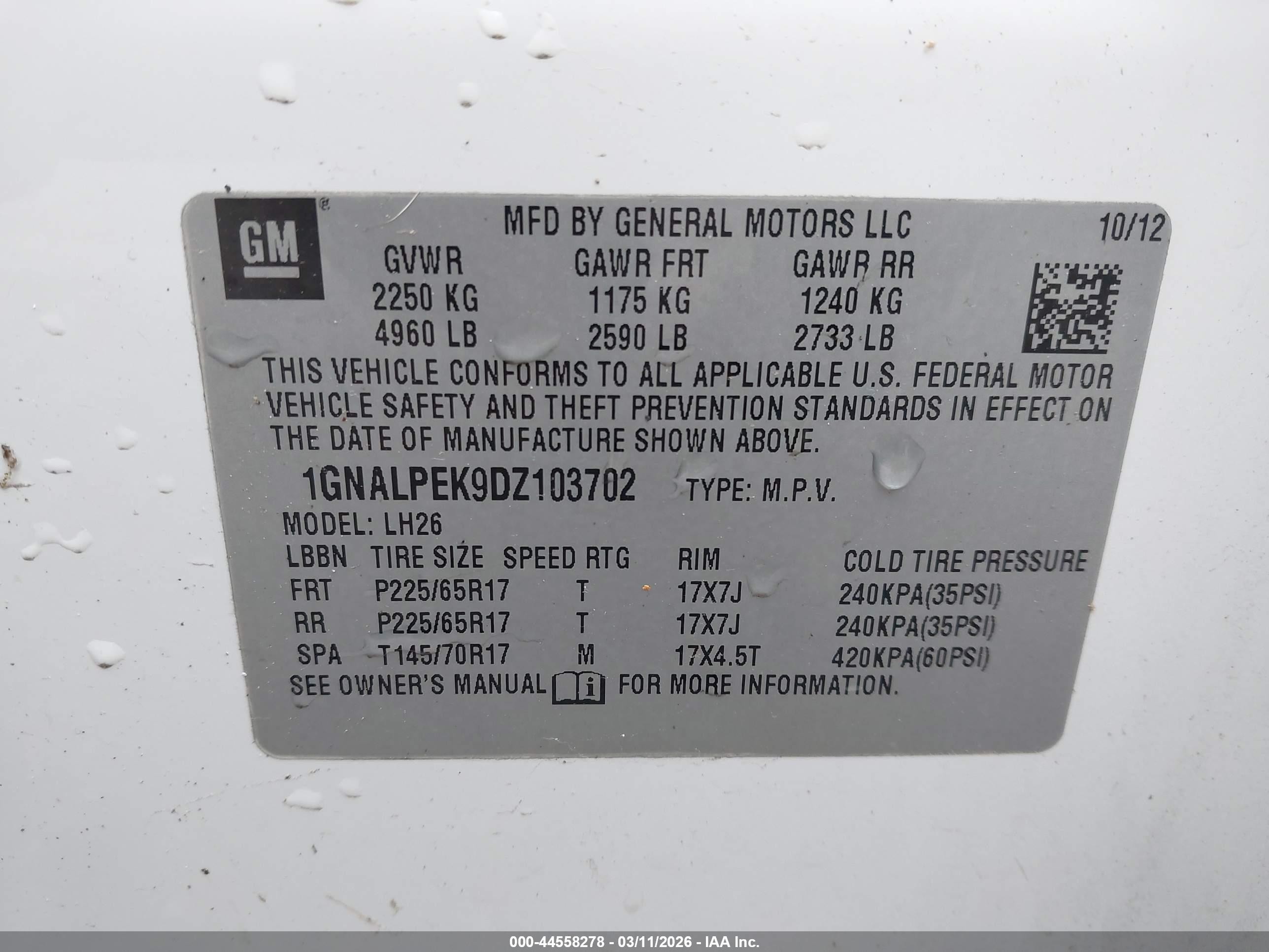 2013 Chevrolet Equinox 2lt White vin: 1GNALPEK9DZ103702