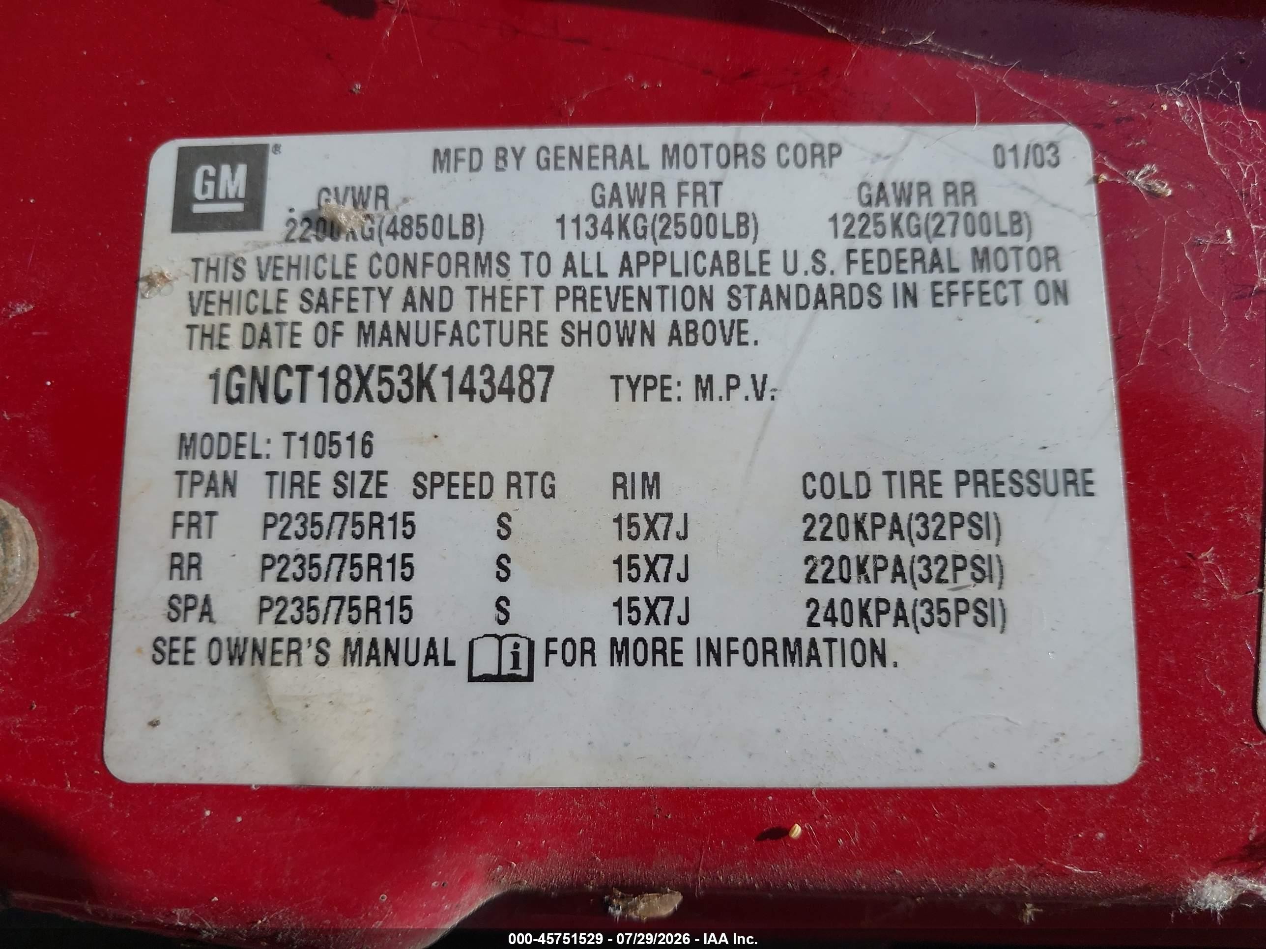 2003 Chevrolet Blazer Ls Red vin: 1GNCT18X53K143487