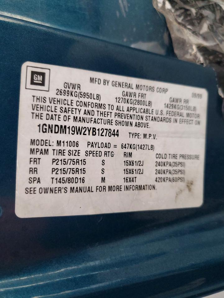 2000 Chevrolet Astro Green vin: 1GNDM19W2YB127844